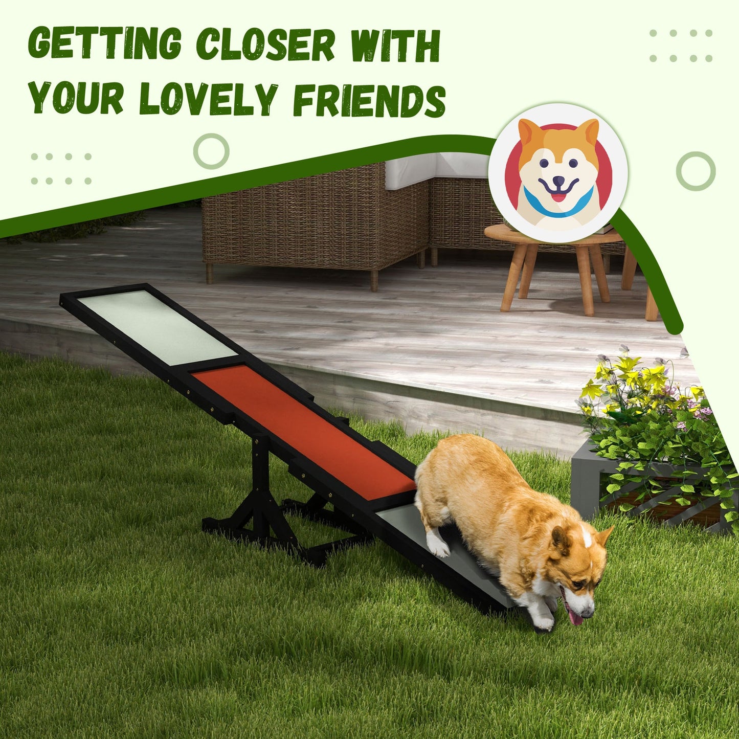 Wooden Pet Seesaw for Big Dogs, Agility Training Equipment for Dogs with Anti-Slip surface, 180 x 30 x 30cm - Black