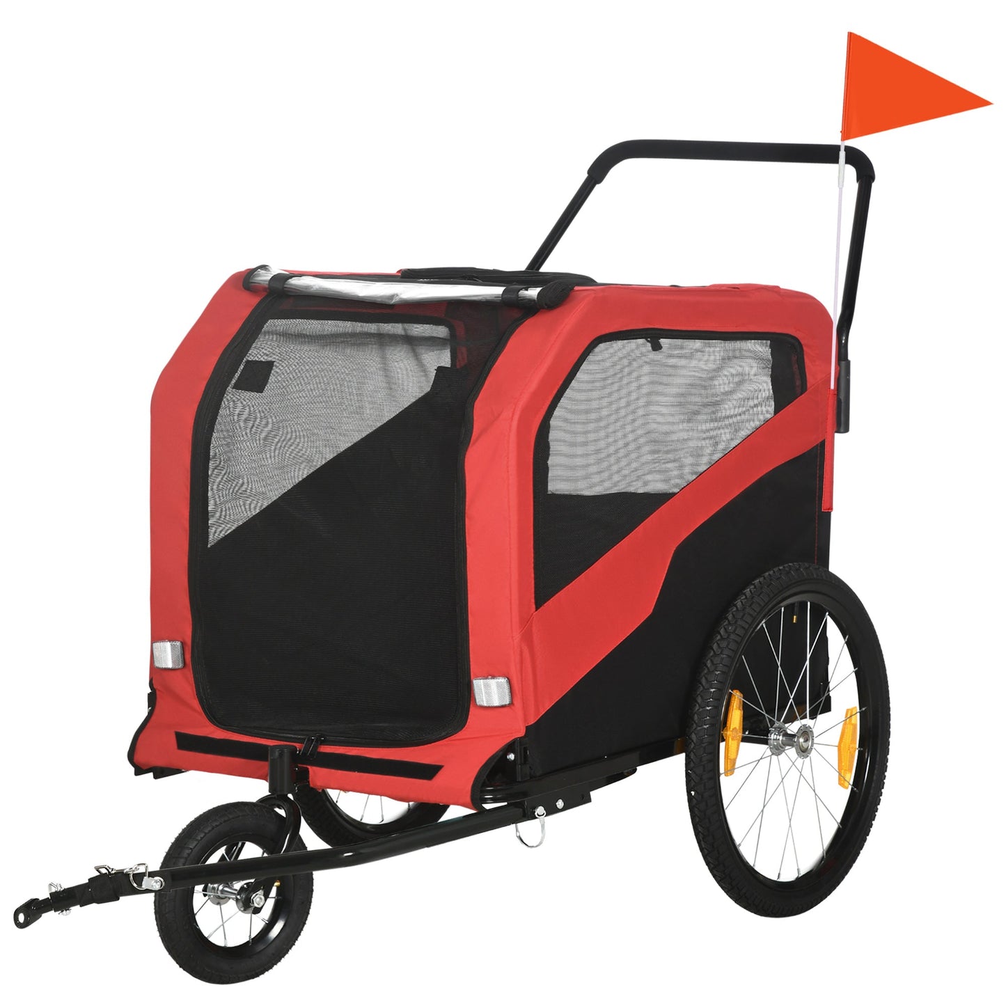 2 in 1 Dog Bike Trailer Pet Stroller for Large Dogs with Hitch, Quick-release 20" Wheels, Pet Bicycle Cart Trolley Carrier for Travel, Red