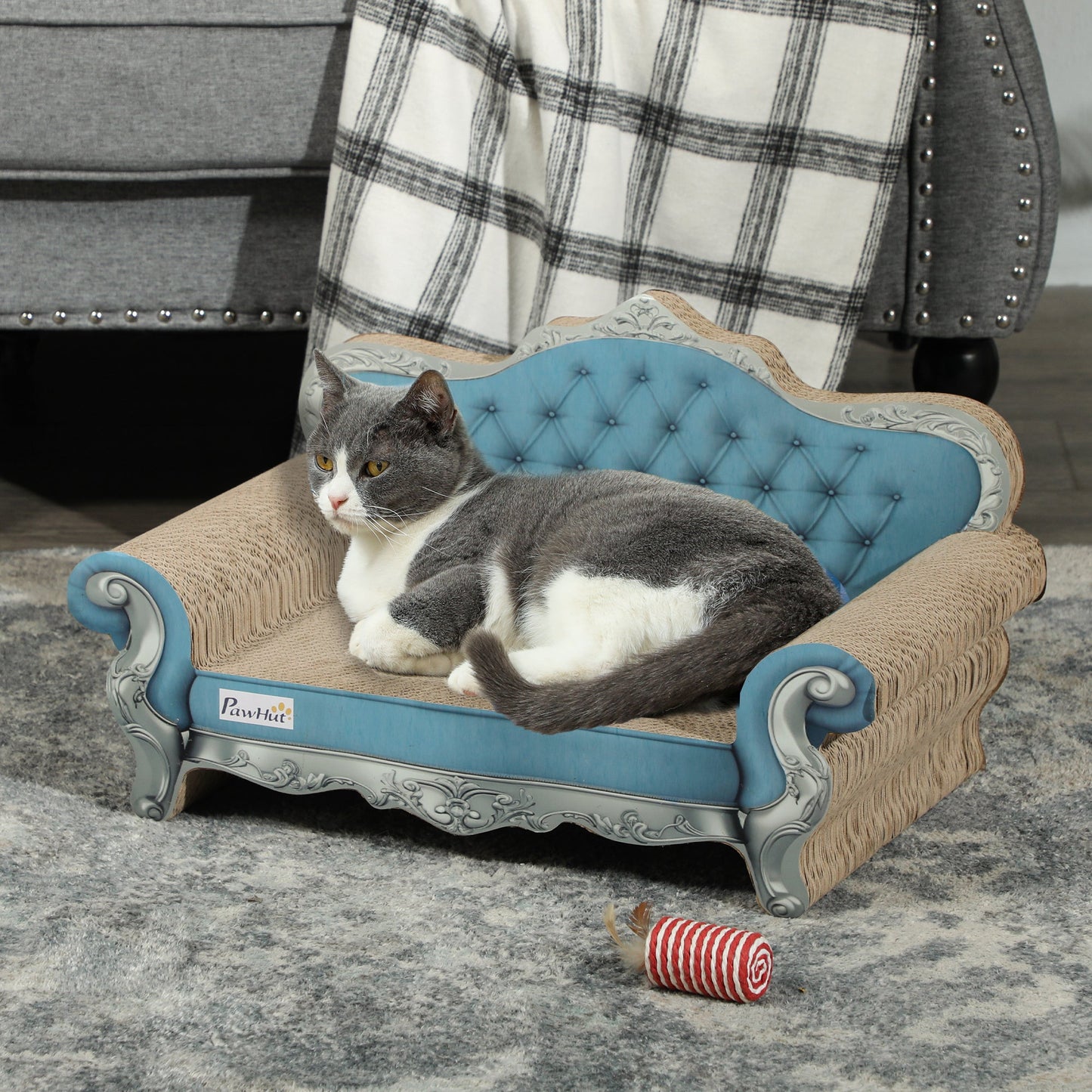 2-in-1 Cat Scratcher, Cardboard Cat Scratching Board with Catnip, Cat Scratch Pad for Indoor Cats, 30.5 x 55 x 31.5cm, Light Blue