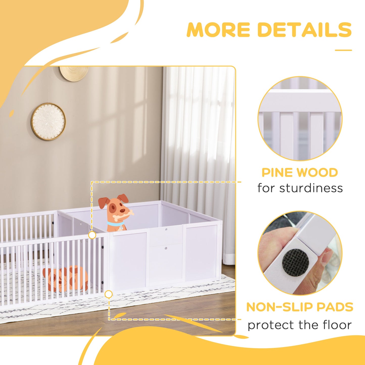 Whelping Box for Dogs, 2m x 1m Whelping Pen for Indoors, Pet Playpen with Three Doors, Two-Room Design