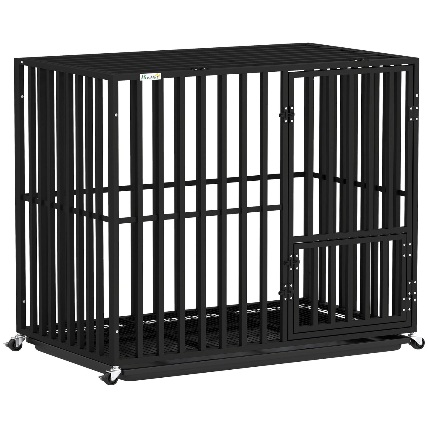 Heavy Duty Dog Crate, Dog Cage with Wheels for Medium Large Breeds, Metal Pet Crate with Removable Tray and 3 Doors for Indoor & Outdoor, 95 x 57 x 81 cm, Black