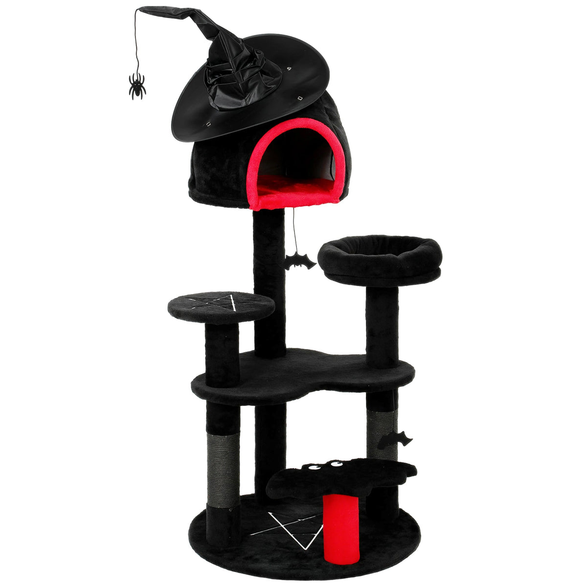 Gothic Cat Tree, 155cm Cat Tower for Indoor Kittens, Multi-Level Stable Kitten Activity Centre with Sisal Scratching Posts, Bed and Condo for Climbing, Playing, Relaxing, Black, Halloween