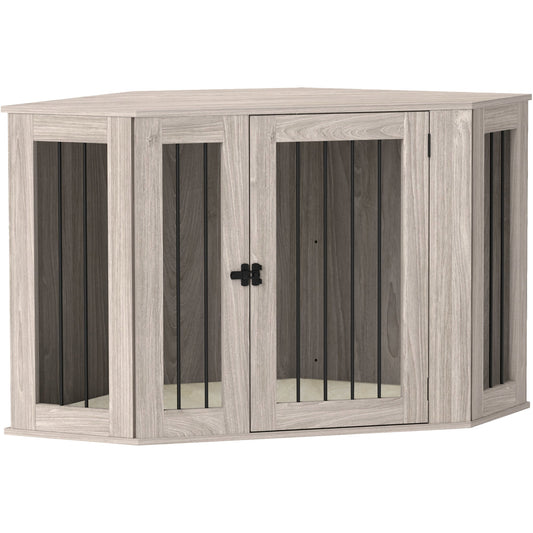 2 in 1 Dog Crate Furniture, Side Table Dog Kennel with Cushion, Large Door, for Large Dogs - Walnut Brown