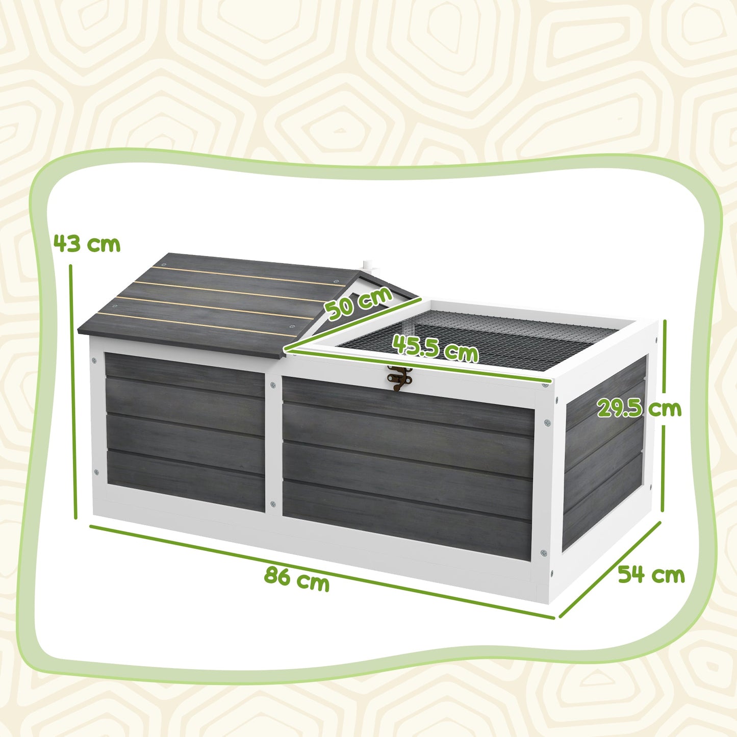 Wooden Tortoise House, Tortoise Table with Hide Shelter Run, Openable Top, Tray, Dark Grey