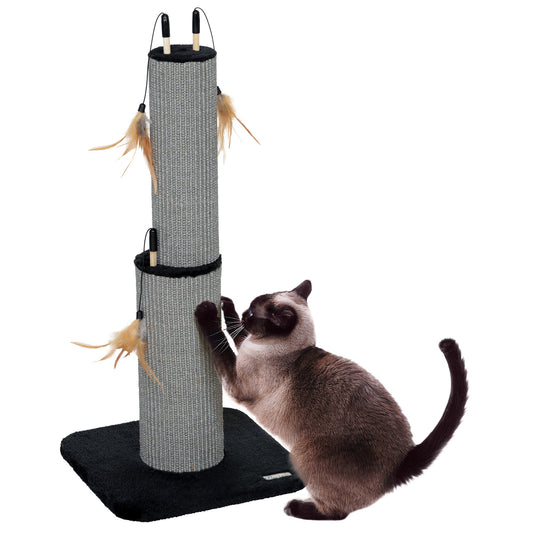 2 in 1 Cat Scratching Post, 78cm Tall Cat Scratch Post with 3 Toy Feathers, Cat Scratcher Post for Indoor Cats and Kittens, Black