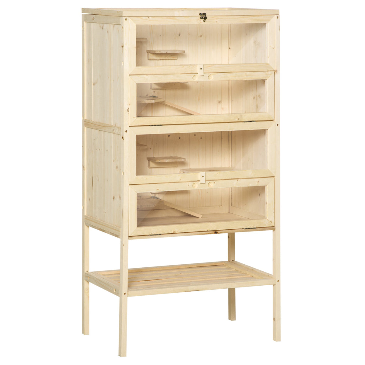 Wooden Large Hamster Cage, Gerbil Cage 4 Layers with Tall Bottom & Storage Shelf