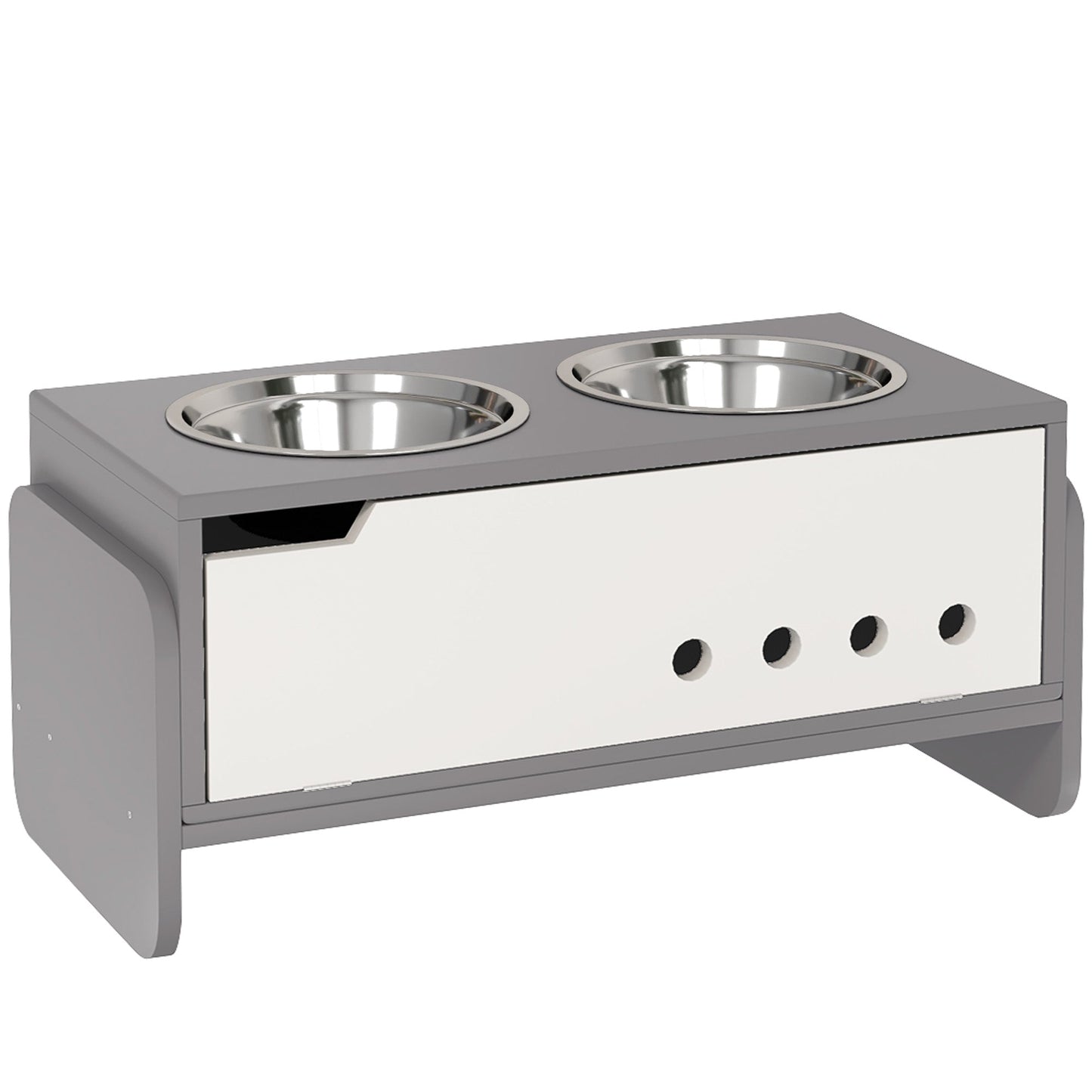 Raised Dog Bowls with Stand, 3 Height Adjustable Dog Feeding Storage Station with Slow Feeder Mat, 2 x 2000mL Stainless Steel Bowls for Medium to Extra Large Dogs - Grey