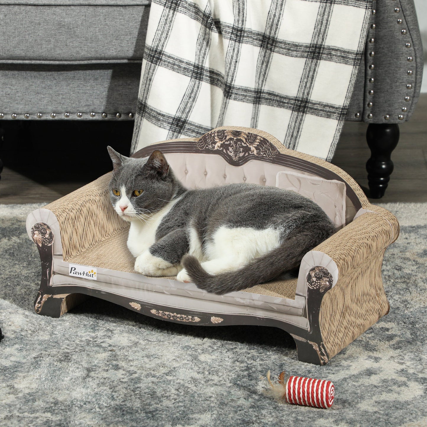 2-in-1 Cat Scratcher, Cat Scratching Board with Organic Catnip, Cardboard Lounge for Indoor Cats, 29.5 x 56 x 26cm, Brown