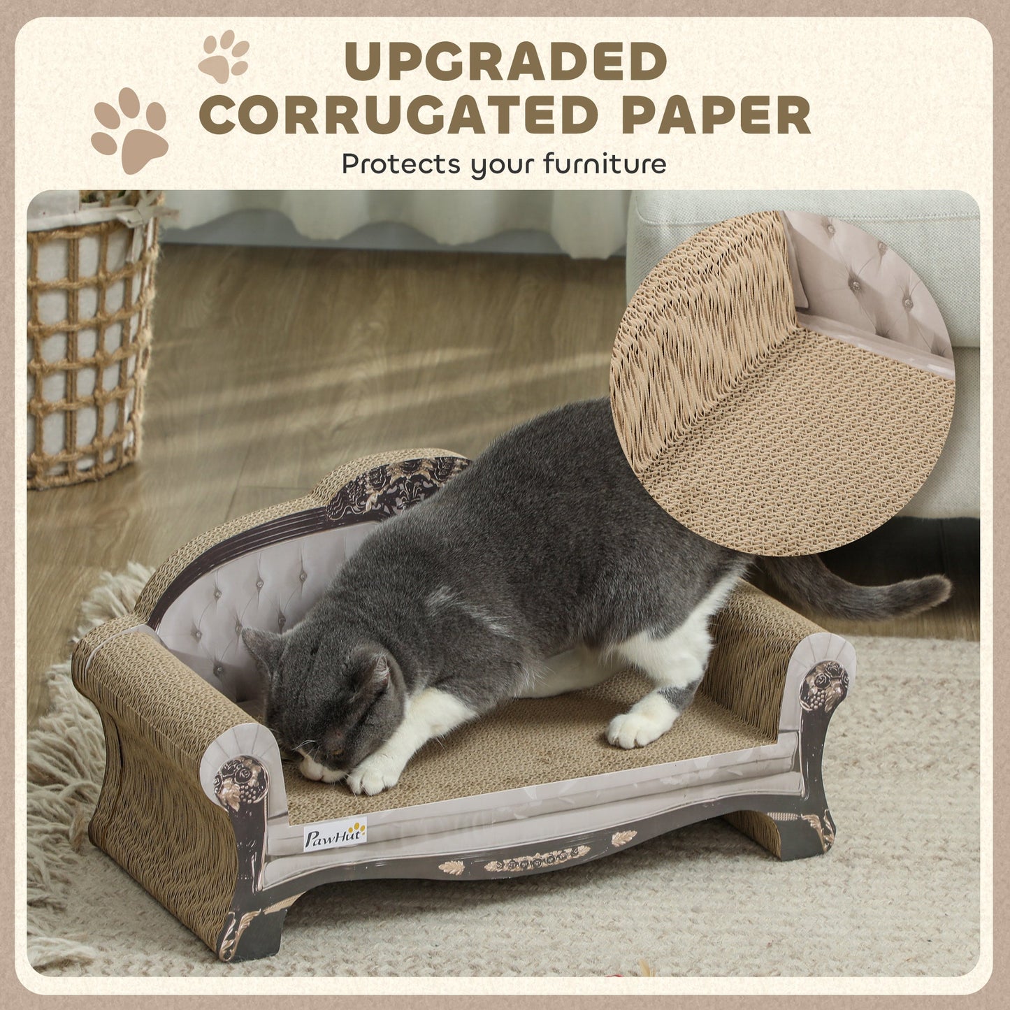 2-in-1 Cat Scratcher, Cat Scratching Board with Organic Catnip, Cardboard Lounge for Indoor Cats, 29.5 x 56 x 26cm, Brown