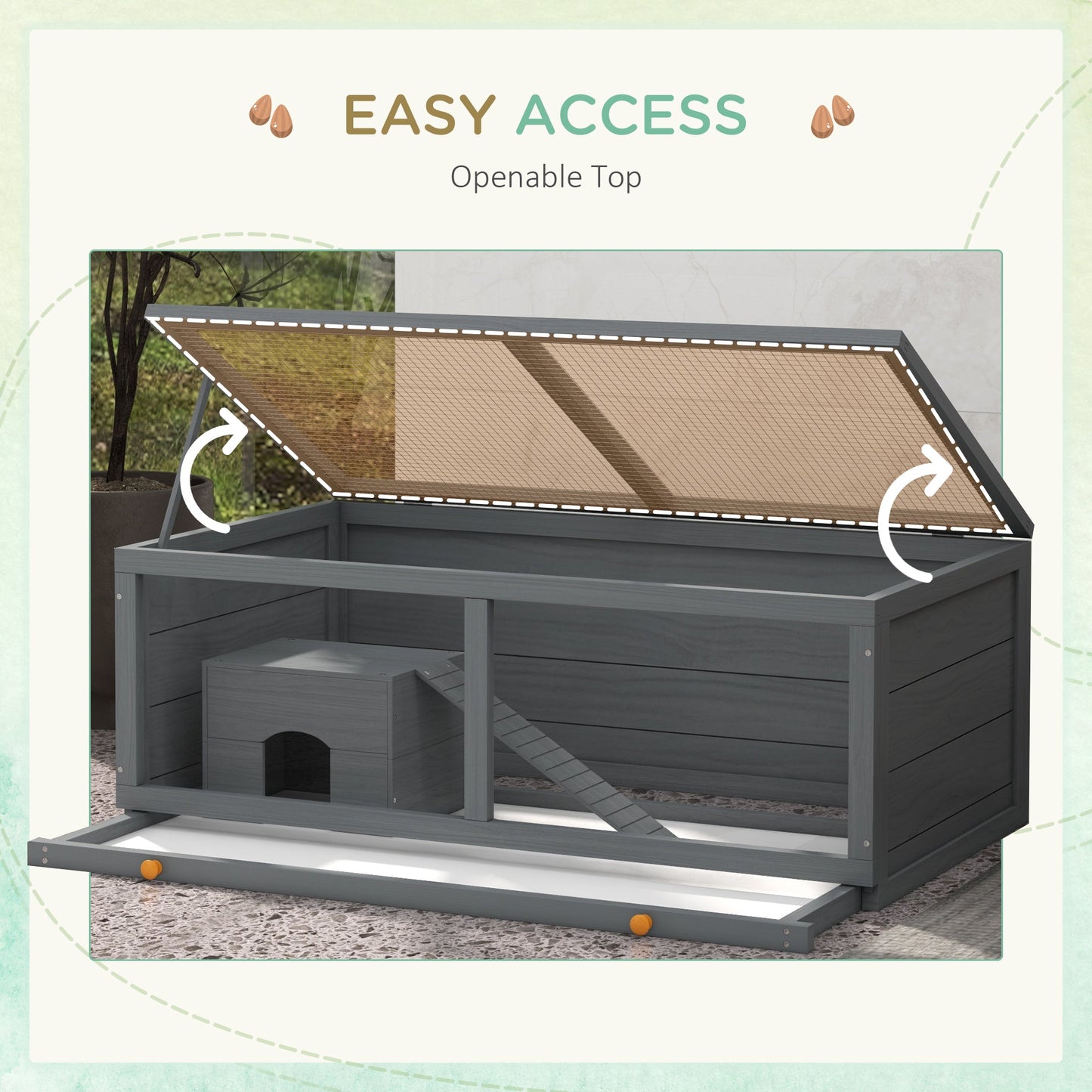Wooden Hamster Cage, Small Animal Cage with Sliding Tray, Openable Top, Hut, Exercise Play House for Syrian Hamsters, Grey