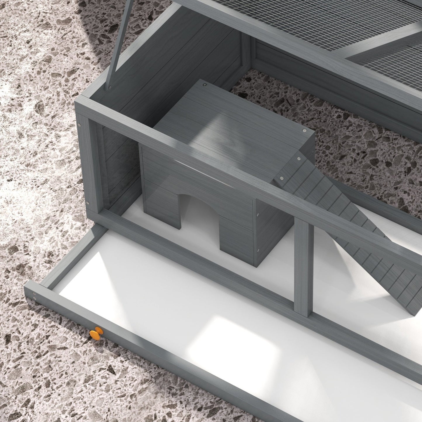 Wooden Hamster Cage, Small Animal Cage with Sliding Tray, Openable Top, Hut, Exercise Play House for Syrian Hamsters, Grey