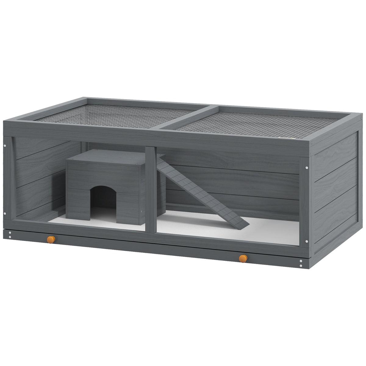 Wooden Hamster Cage, Small Animal Cage with Sliding Tray, Openable Top, Hut, Exercise Play House for Syrian Hamsters, Grey