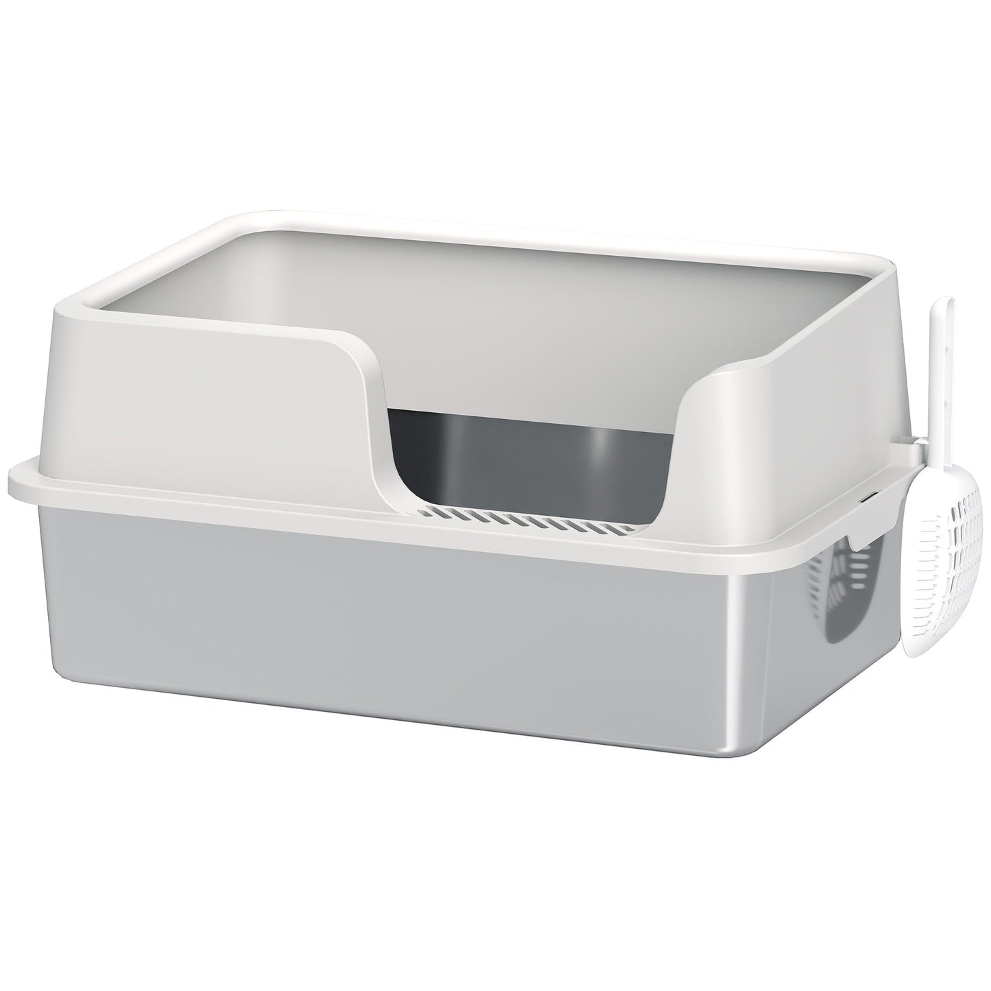 Stainless Steel Litter Box, High Sided Metal Cat Litter Tray with Detachable Rim, Scoop, Easy Cleaning, Odour-Resistant, 60 x 40 x 28 cm