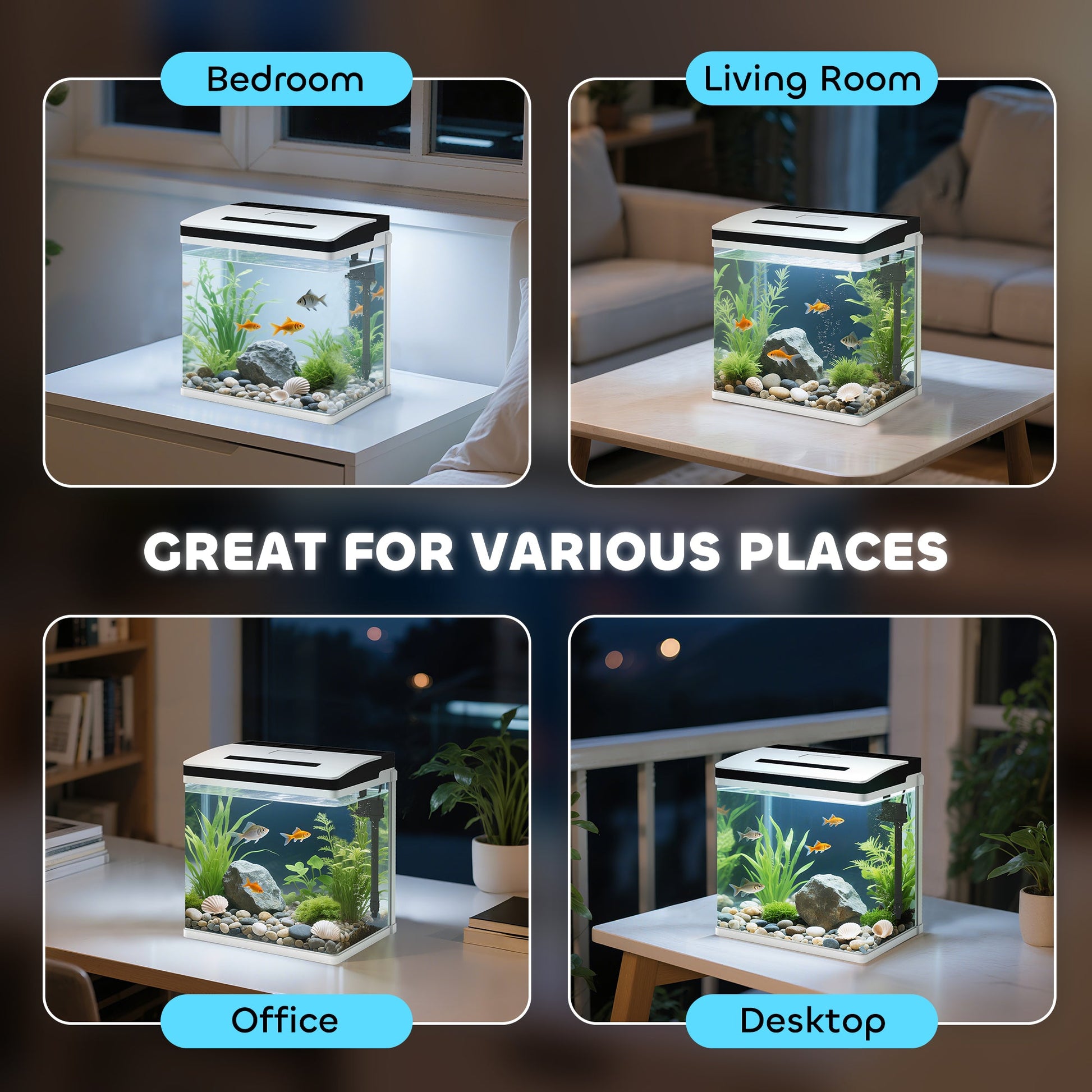 Aquarium, 13L Glass Fish Tank with Filter, LED Lighting, Water Pump, for Bettas, Guppies, Mini Parrot Fishes, Shrimp, Goldfish, 29 x 20 x 30.5cm