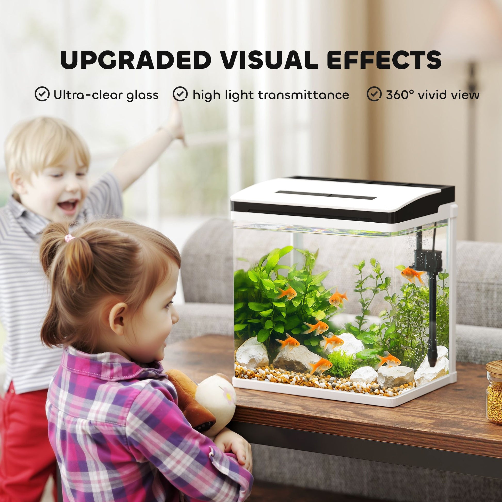 Aquarium, 13L Glass Fish Tank with Filter, LED Lighting, Water Pump, for Bettas, Guppies, Mini Parrot Fishes, Shrimp, Goldfish, 29 x 20 x 30.5cm