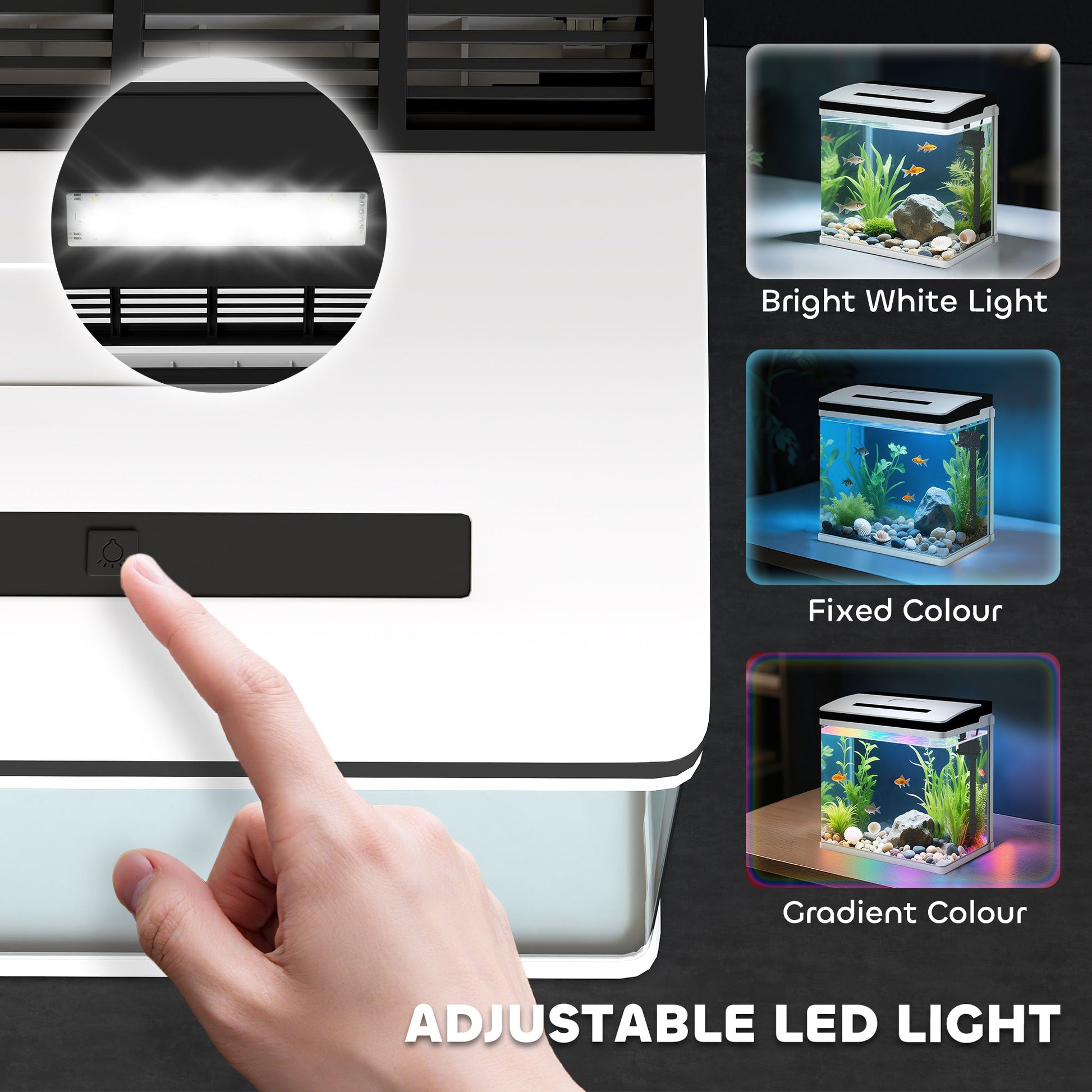 Aquarium, 13L Glass Fish Tank with Filter, LED Lighting, Water Pump, for Bettas, Guppies, Mini Parrot Fishes, Shrimp, Goldfish, 29 x 20 x 30.5cm