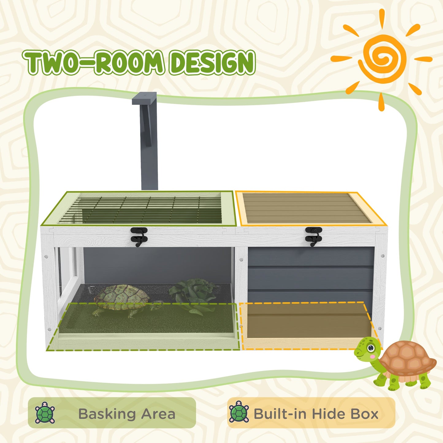 Tortoise House, Wooden Tortoise Table, Tortoise Enclosure with Wooden Lamp Holder, Openable Lids, Pull-Out Trays - Grey