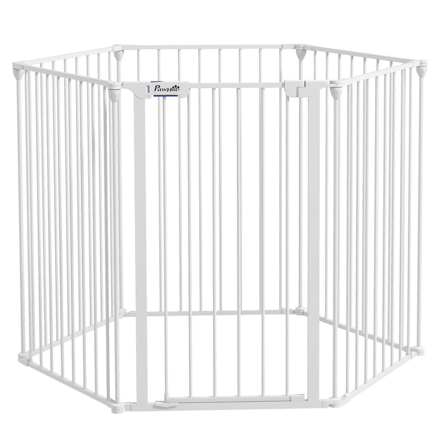 2 in 1 Multifunctional Dog Pen, Safety Pet Gate, 6 Panels Dog Playpen with Double-Locking Door, Foldable Dog Barrier for Medium Dogs, 90Hcm - White
