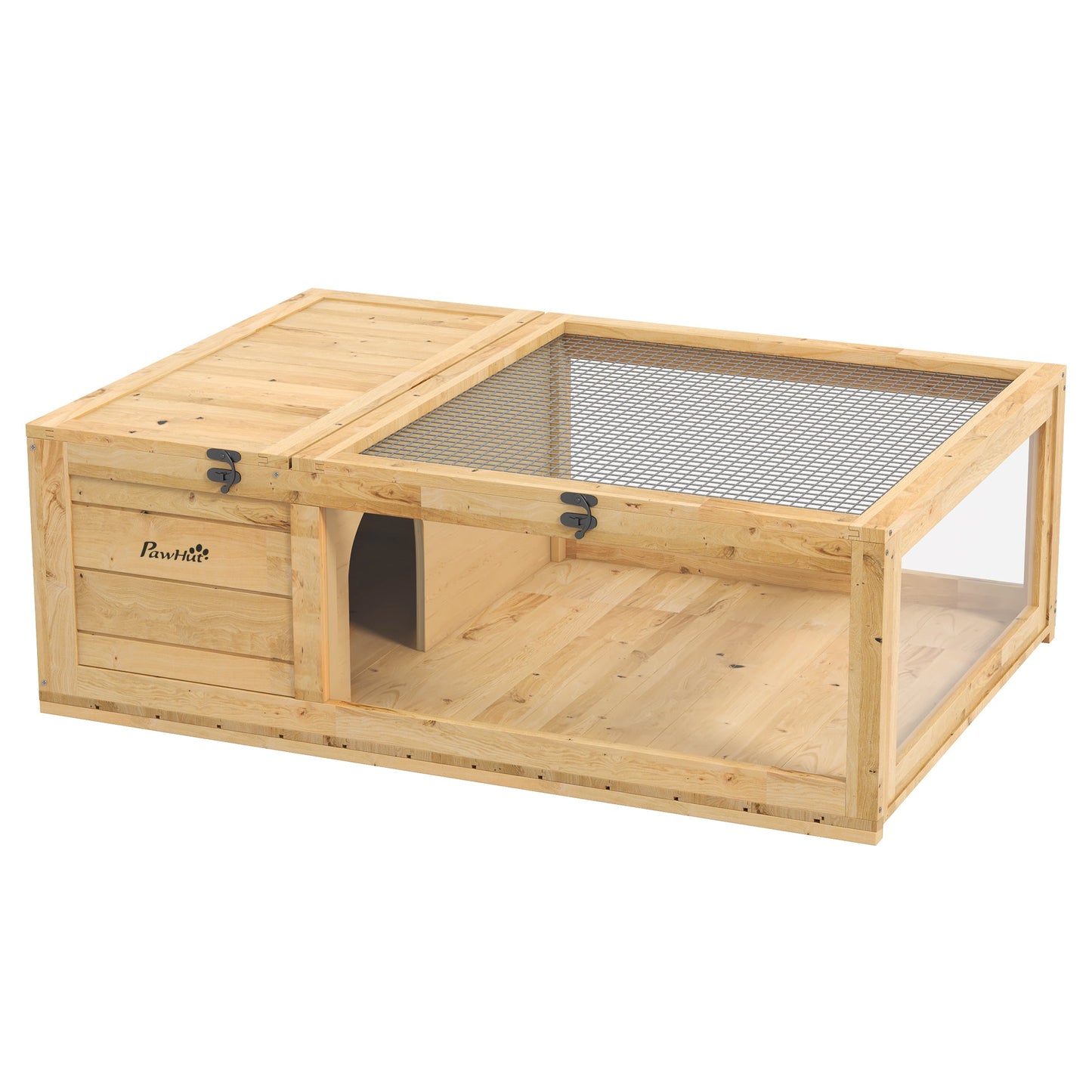 Tortoise House with Mesh Roof, Small Reptile Wooden House, Tortoise Enclosure with Removable Side Panel, for Indoor - Light Yellow