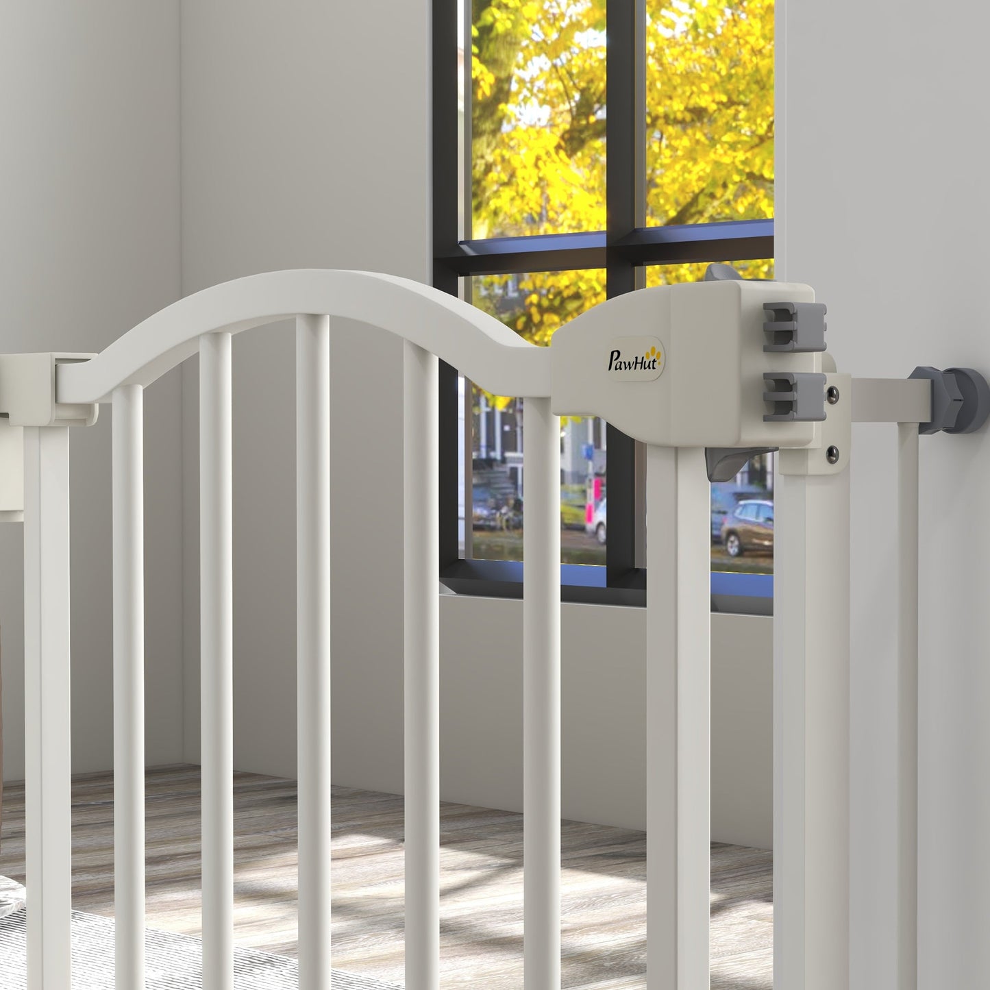 Pressure Fit Dog Stair Gate No Drilling Safety Gate Auto Close for Doorways, Hallways, 74-94cm Adjustable, 78cm Tall, White