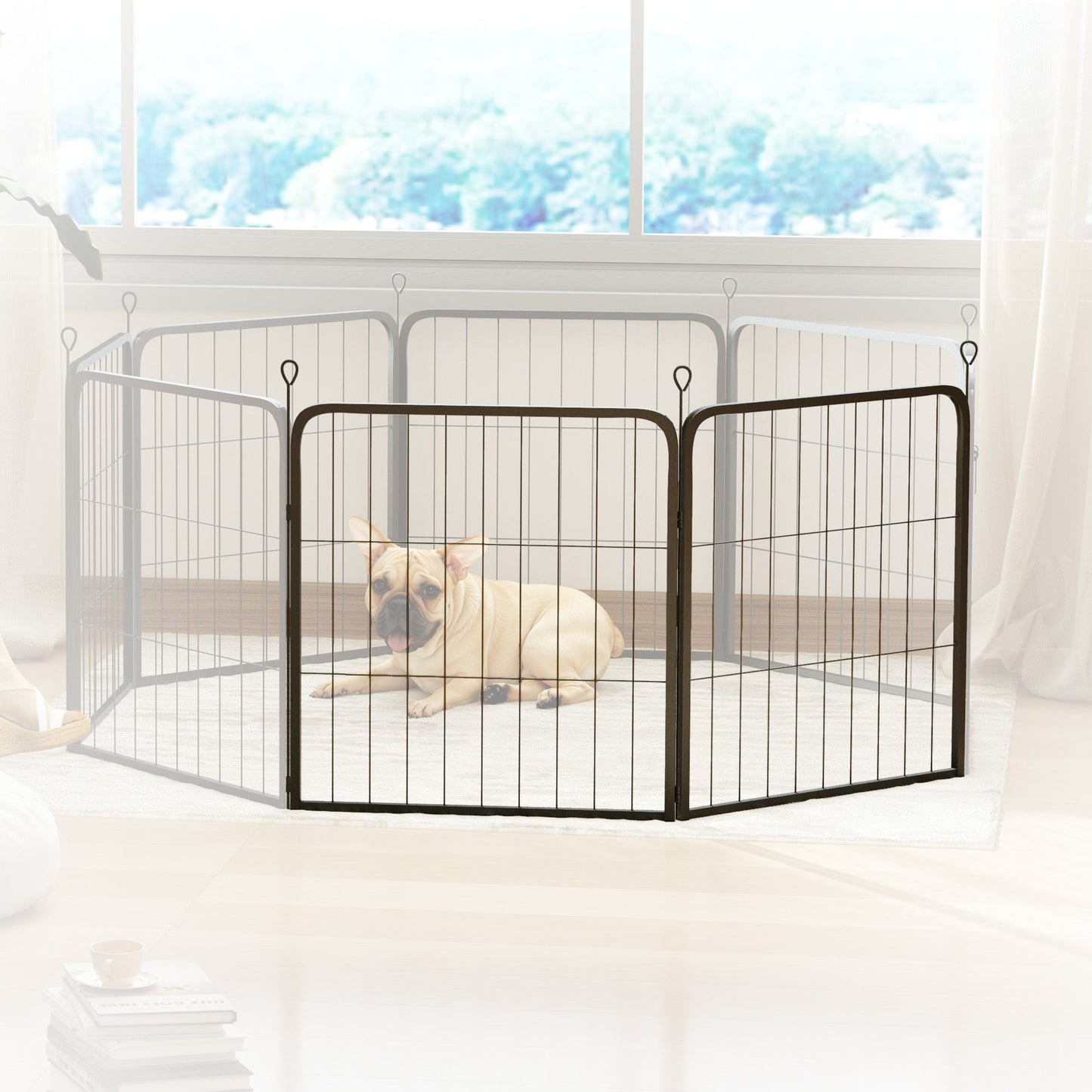 Dog Pen, 2 Panel Puppy Pen, Portable, Detachable, For Small Dogs, 60cm Tall, Black