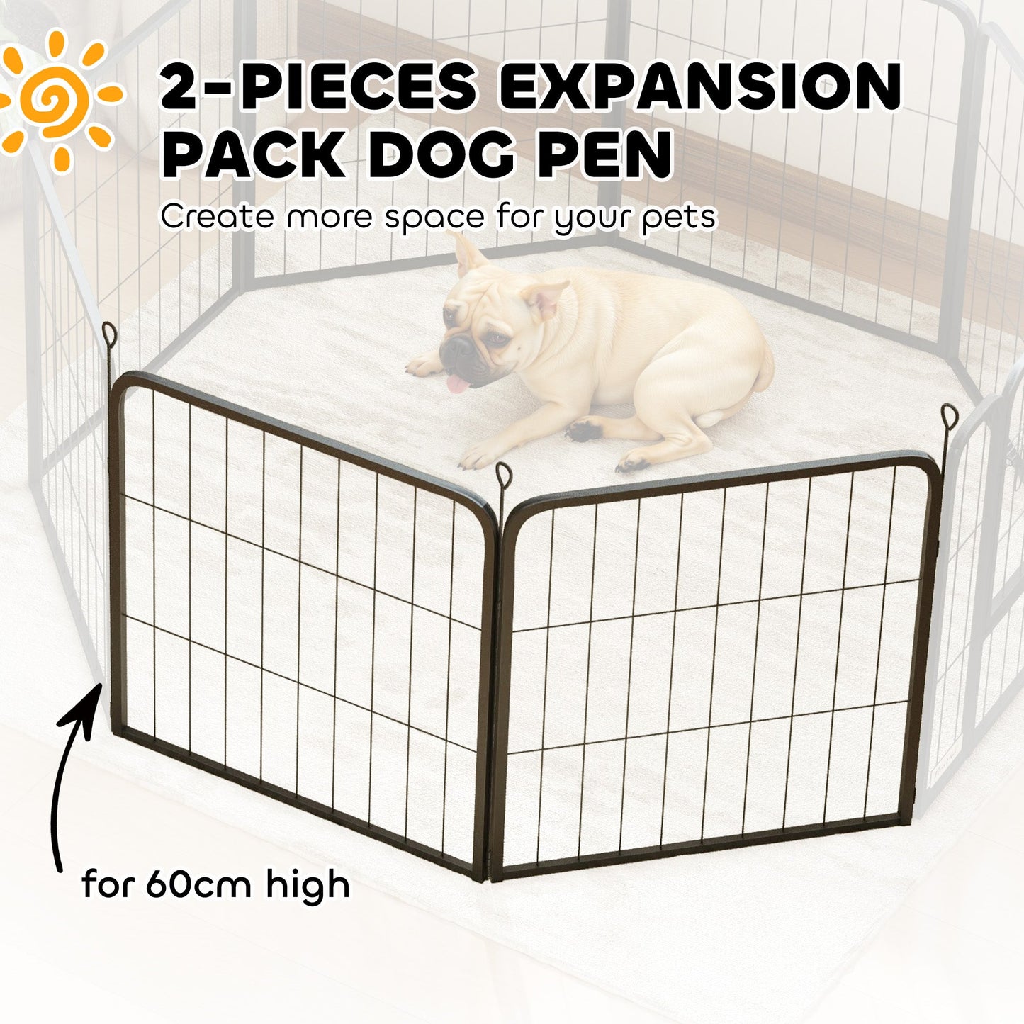 Dog Pen, 2 Panel Puppy Pen, Portable, Detachable, For Small Dogs, 60cm Tall, Black
