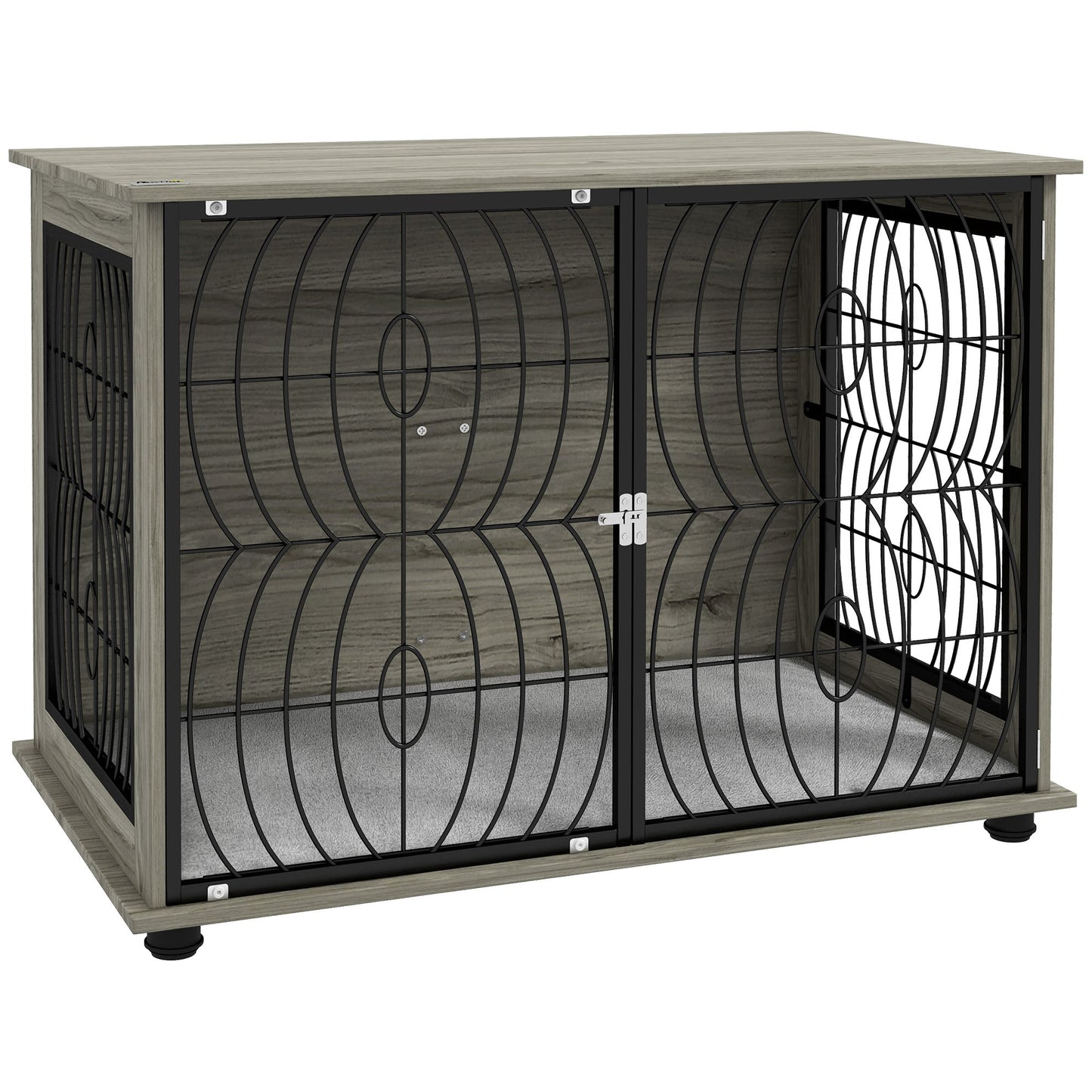 Dog Crate Furniture, Dog Cage End Table with Large Top, Soft Washable Cushion, Lockable Front Door, Wire Mesh Ventilation, Indoor Pet Crate for Large Sized, 100 x 60 x 74cm - Grey
