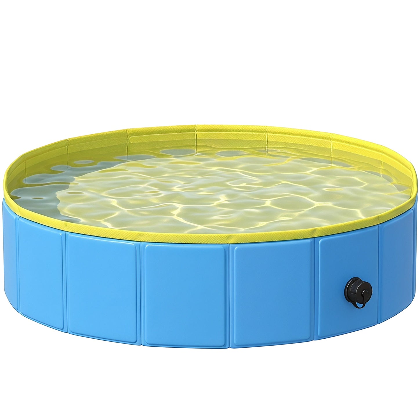 Foldable Dog Pool for Puppies and Ducks, Thickened PVC Dog Paddling Pool Bath Tub Hard Board, Anti-Slip Bottom and Hose Adapter for Easy Drainage, 80 x 20cm, Blue and Yellow