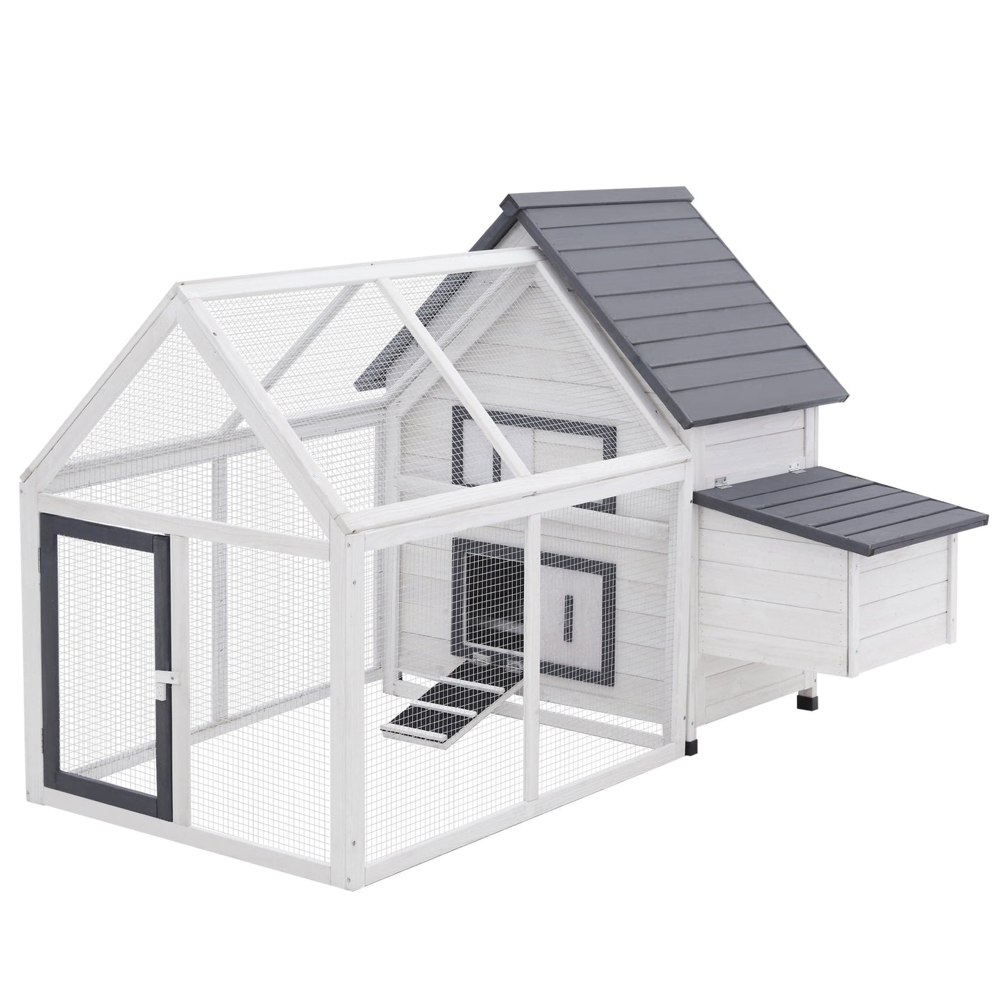 Chicken Coop with Run Wooden Hen House Pet Poultry Coops Cages Small Animal Outdoor Pen with Nesting Box 166 x 124 x 112cm