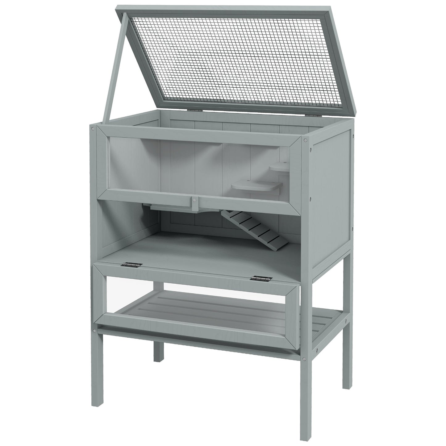 Wooden Hamster Cage with Storage Shelf, Small Animal Exercise Play House with Openable Top, for Hamsters, Gerbils, 60 x 40 x 80 cm - Grey