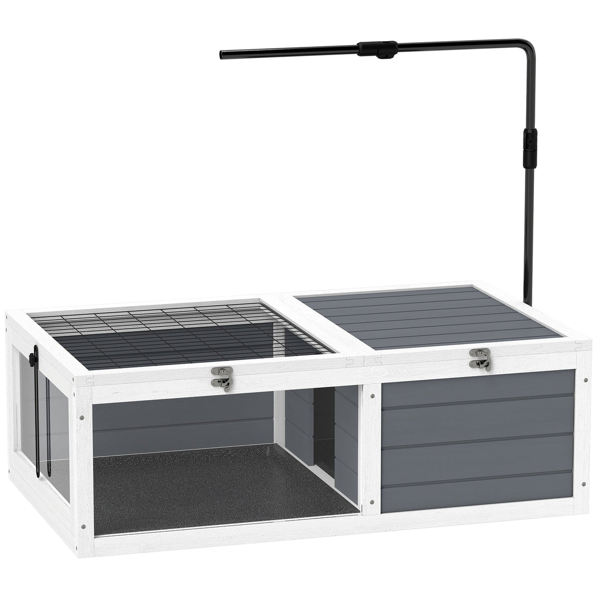 Tortoise House, Wooden Tortoise Table, Tortoise Enclosure with Adjustable Lamp Holder, Openable Lids, Pull-Out Trays - Grey