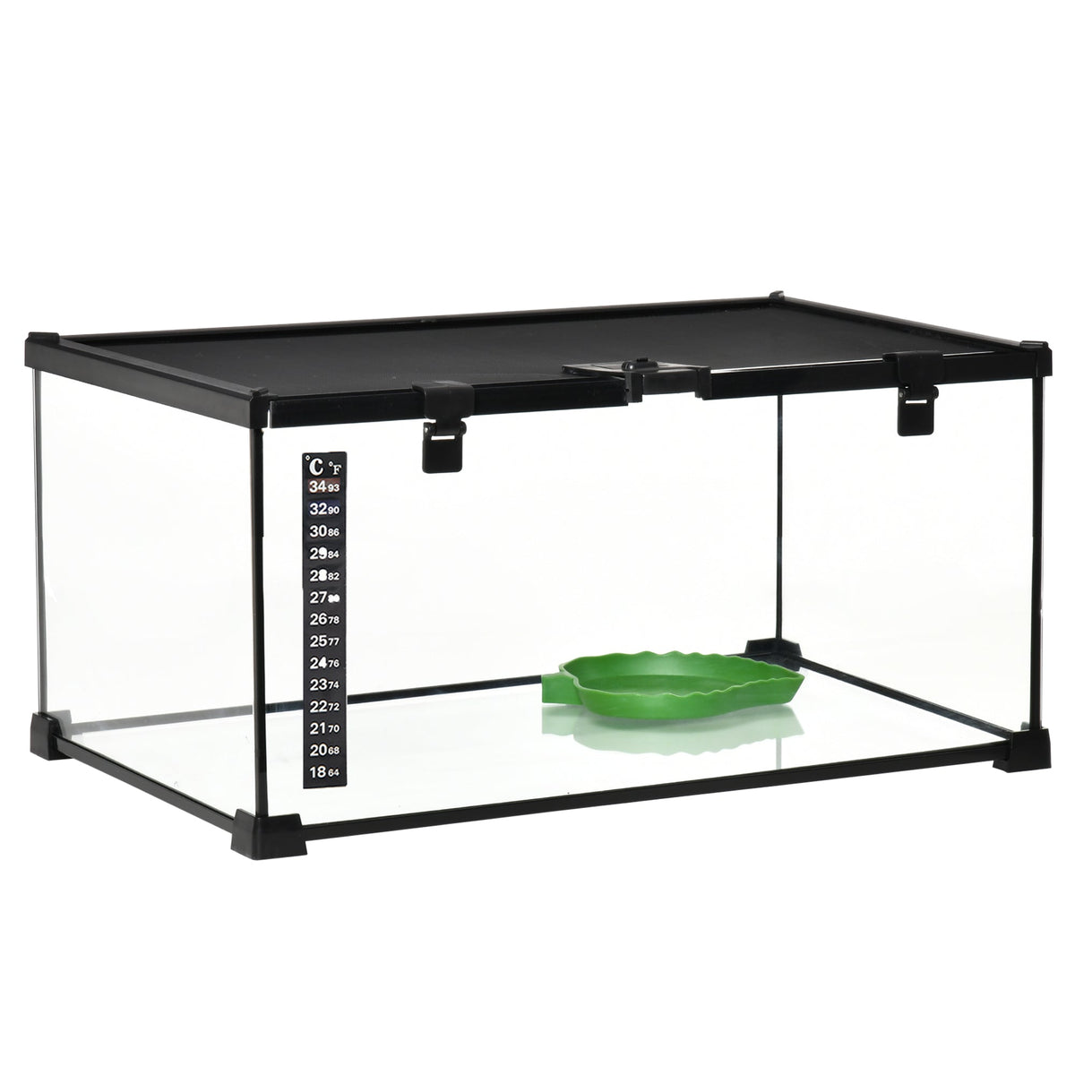 Glass Reptile Terrarium Insect Breeding Tank Vivarium Habitats with Thermometer for Lizards, Horned Frogs, Snakes, Spiders - Medium 50 x 30 x 25cm