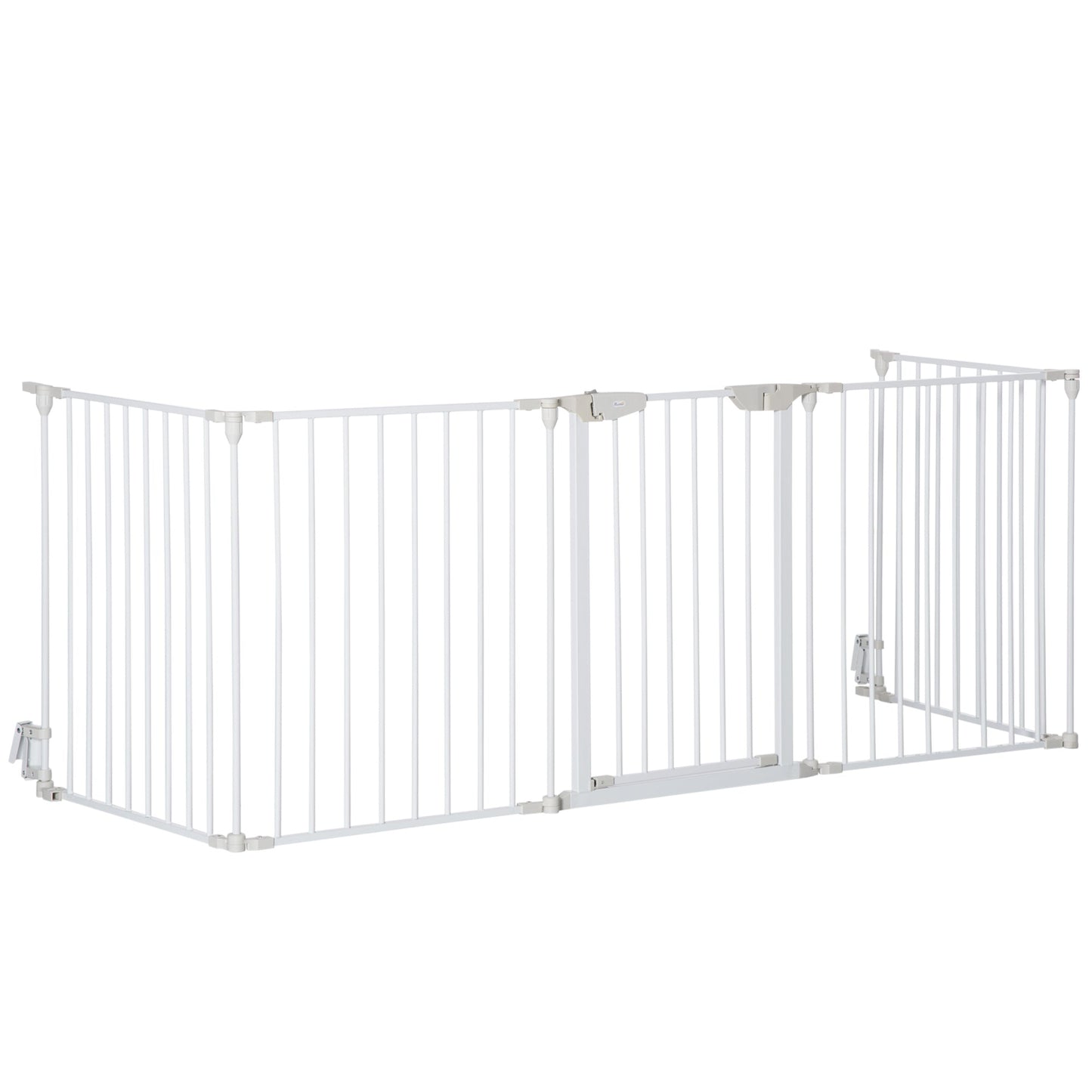 Pet Safety Gate, 5 Panels Playpen Fireplace, Metal Fence, Stair Barrier, Room Divider w/ Walk-Through Door - White