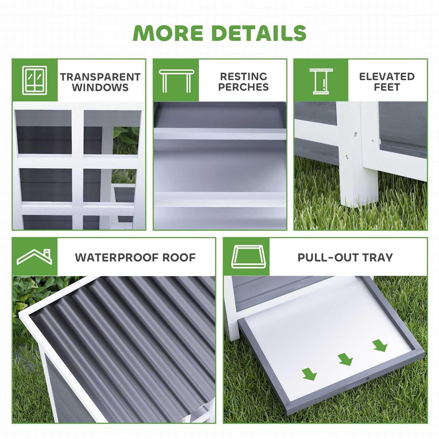 Wooden Chicken Coop with Nesting Box, Hen House Poultry Cage with Slide-Out Tray, Waterproof Roof, Perches, for 4-6 Chickens, 100 x 86 x 100cm