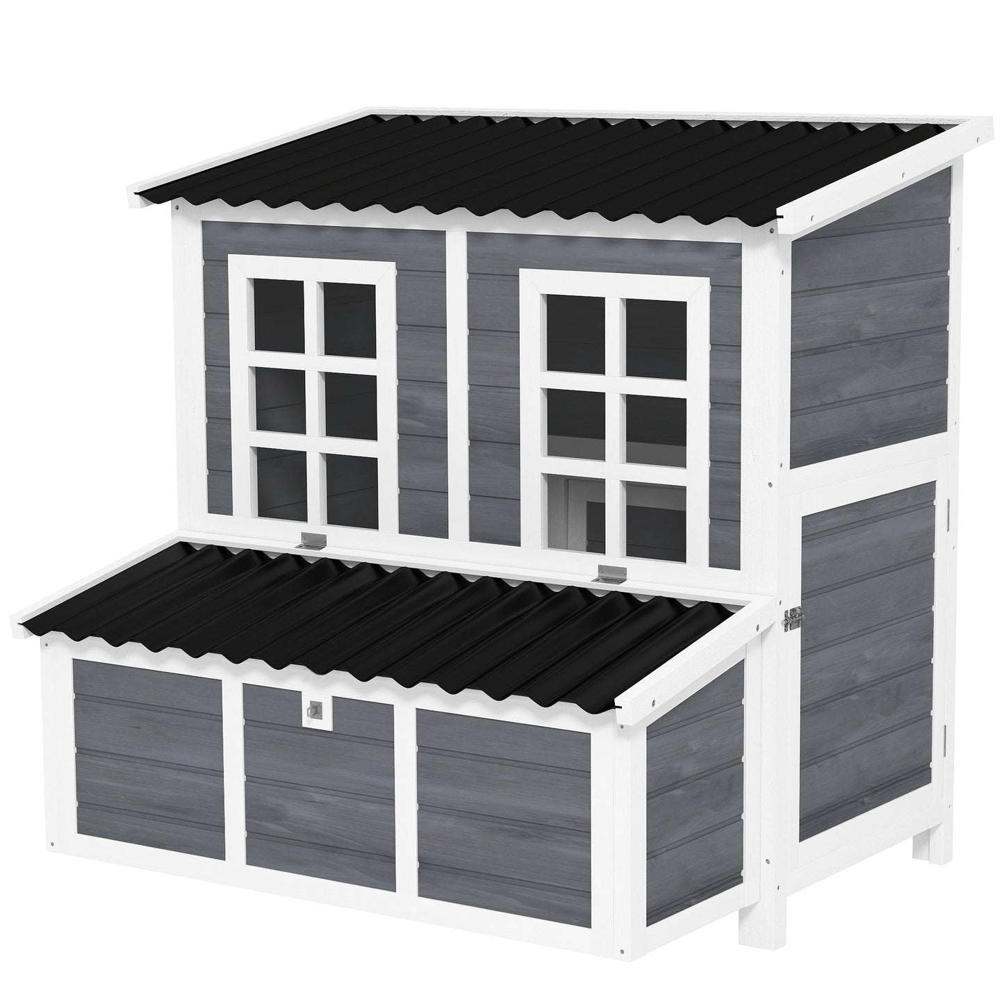 Wooden Chicken Coop with Nesting Box, Hen House Poultry Cage with Slide-Out Tray, Waterproof Roof, Perches, for 4-6 Chickens, 100 x 86 x 100cm