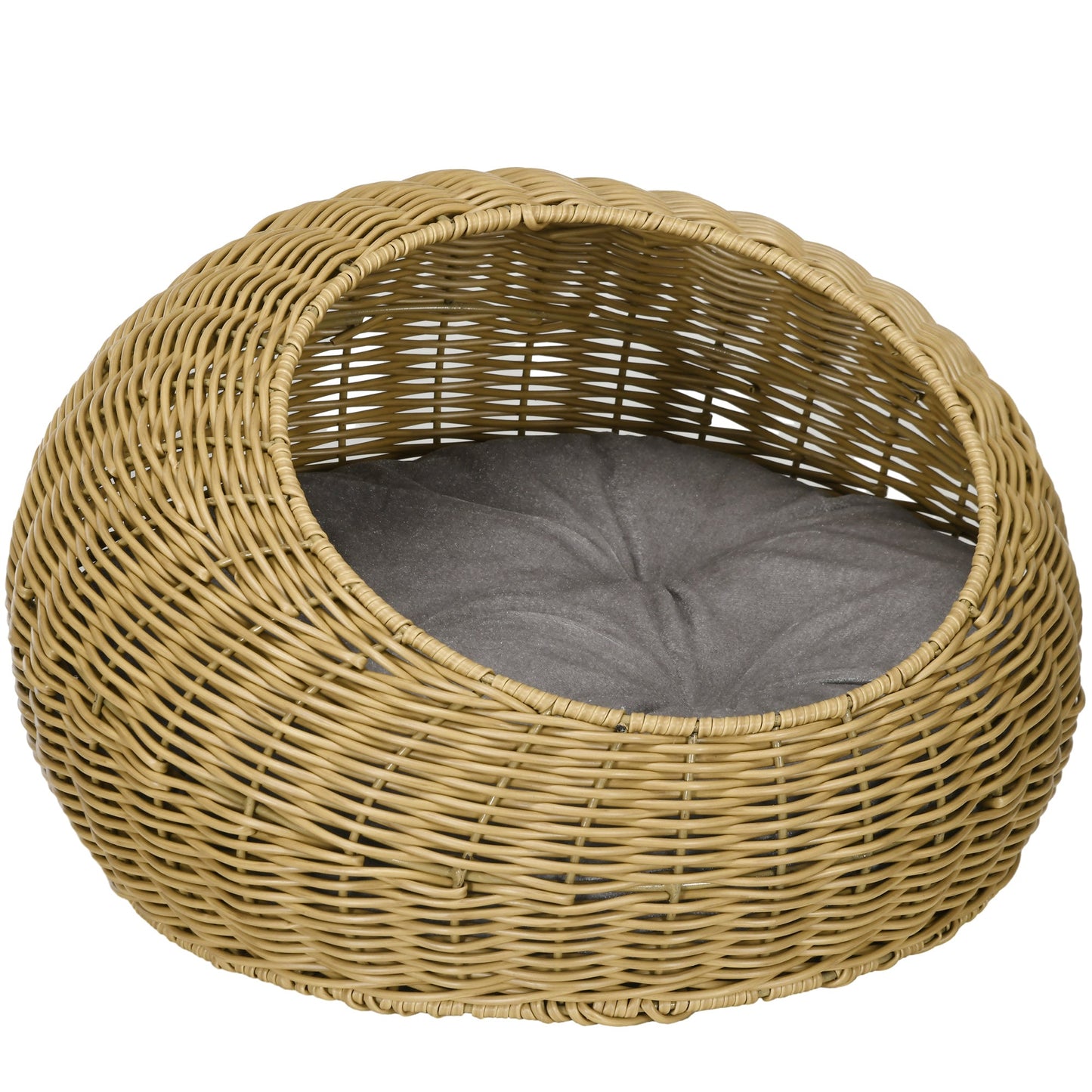 Wicker Cat House, Rattan Cat Bed Kitten Basket with Washable Cushion for Indoor Cats and Puppies, Light Brown