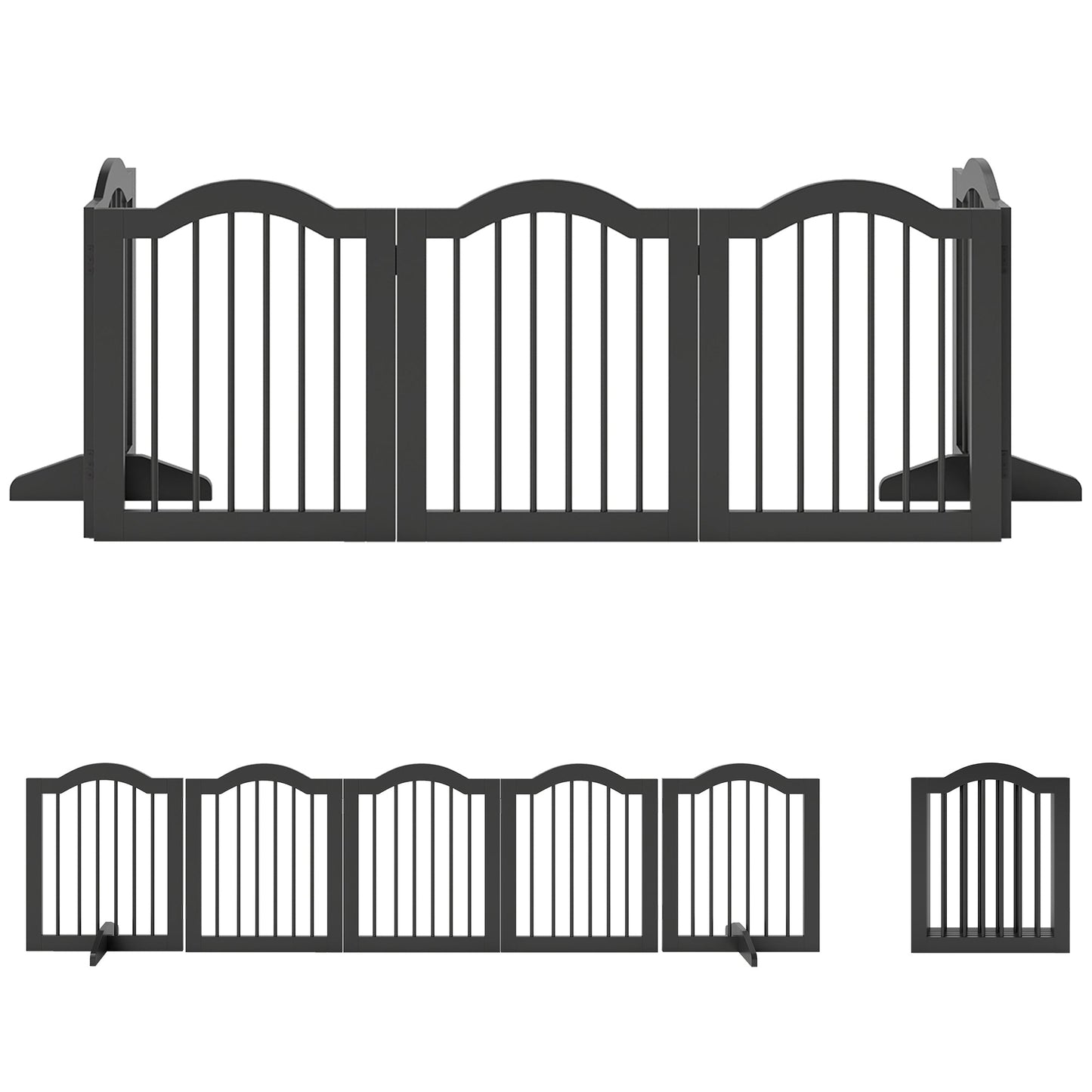 Wooden Foldable Dog Gate Panel Pet Fence Freestanding Safety Barrier for the House, Doorway, Stairs (Black)