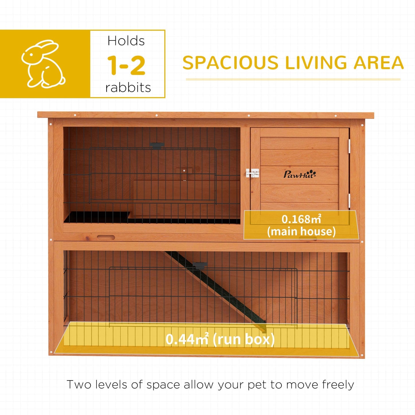 Rabbit Hutch Guinea Pig Hutch Wooden with No-Leak Tray, Asphalt Roof, Antiseptic Wood Outdoor for 1-2 Rabbits 120 x 50 x 92cm - Orange