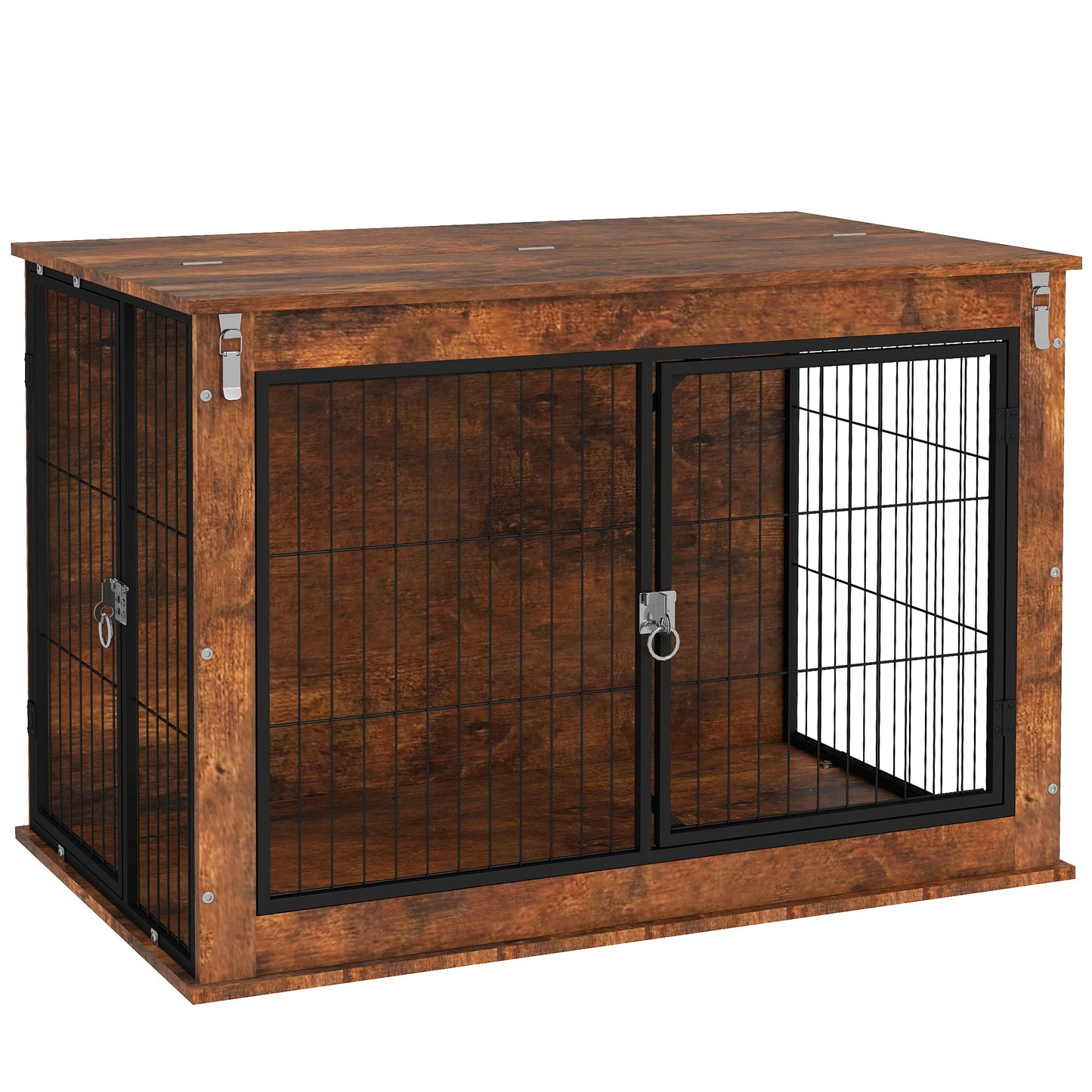 Dog Crate Furniture, Dog Cage End Table with Openable Top, Two Lockable Doors, for Large Pets, 98 x 60 x 65.5cm, Rustic Brown