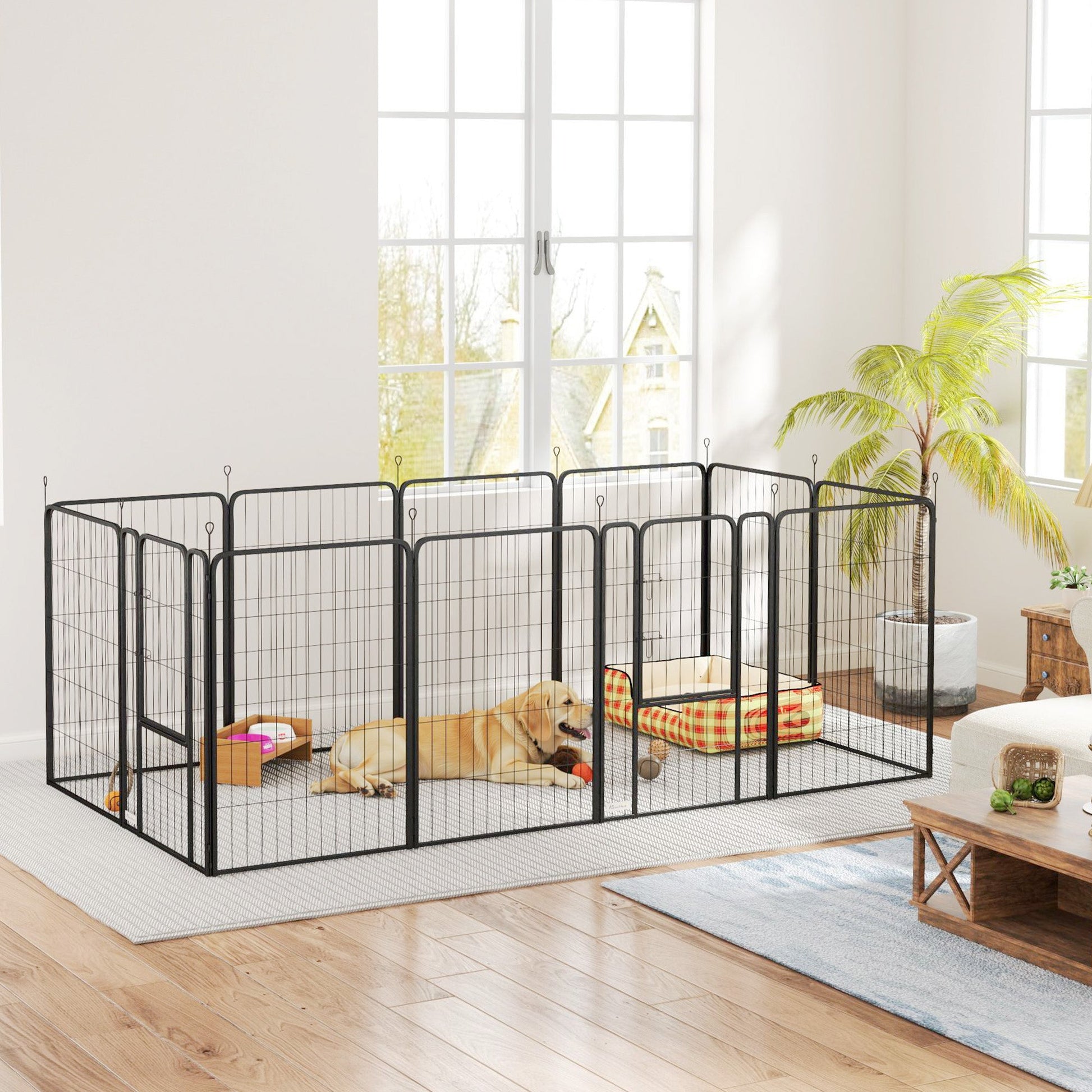 Dog Pen, 12 Panel Puppy Pen, Steel Dog Playpen, for Medium Breeds, 100cm Tall, Black