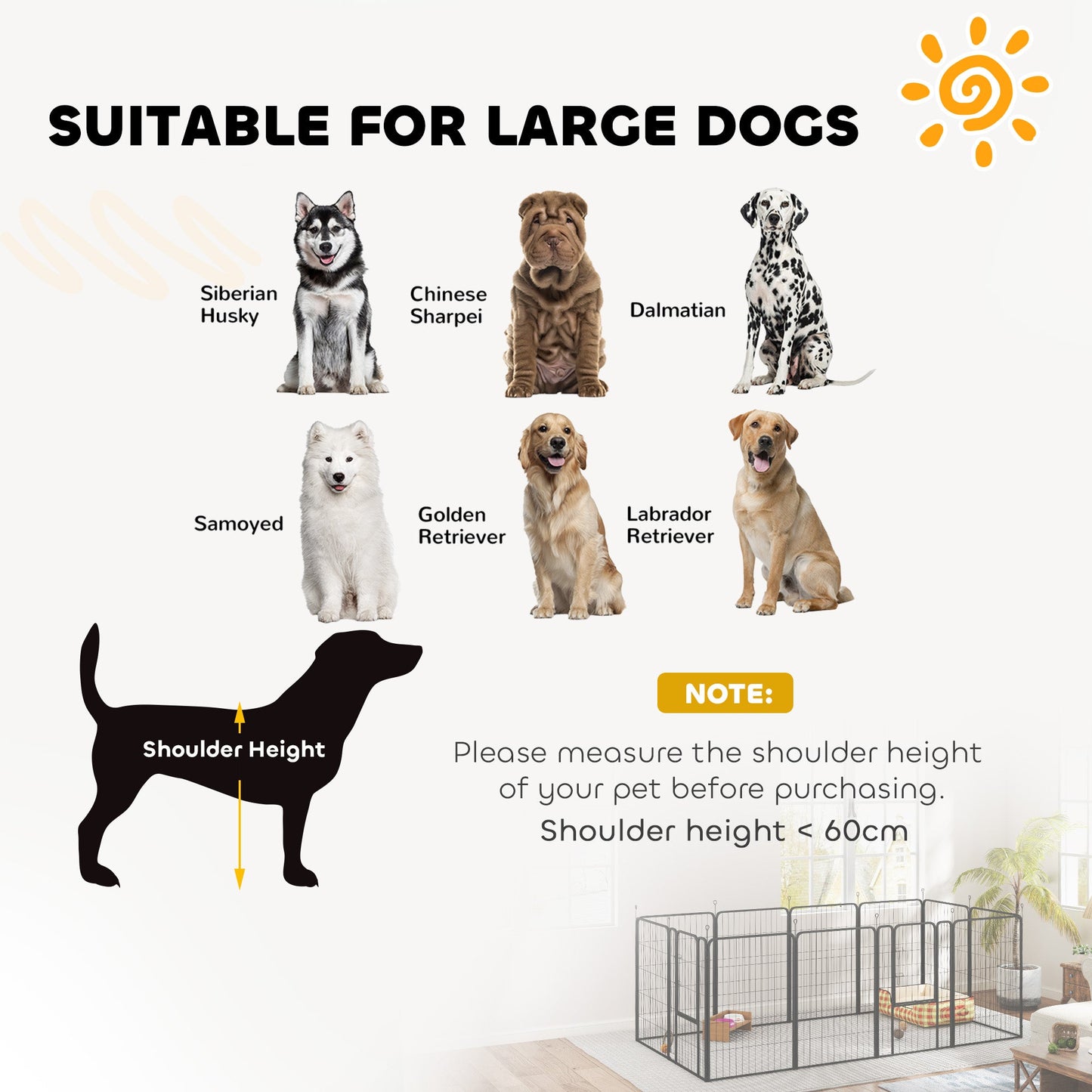 Dog Pen, 12 Panel Puppy Pen, Steel Dog Playpen, for Medium Breeds, 100cm Tall, Black