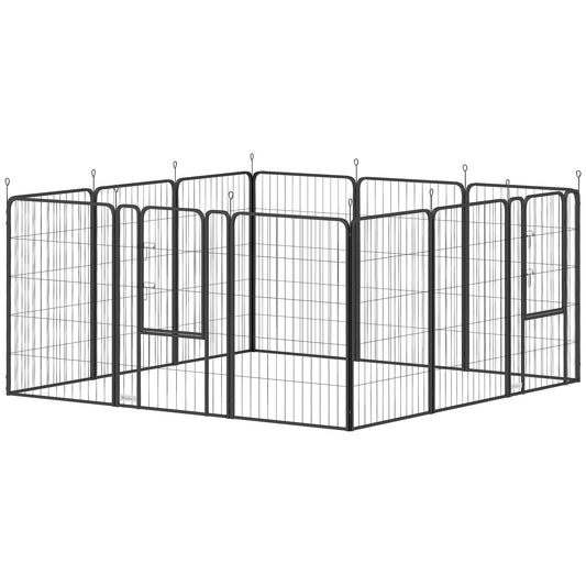 Dog Pen, 12 Panel Puppy Pen, Steel Dog Playpen, for Medium Breeds, 100cm Tall, Black