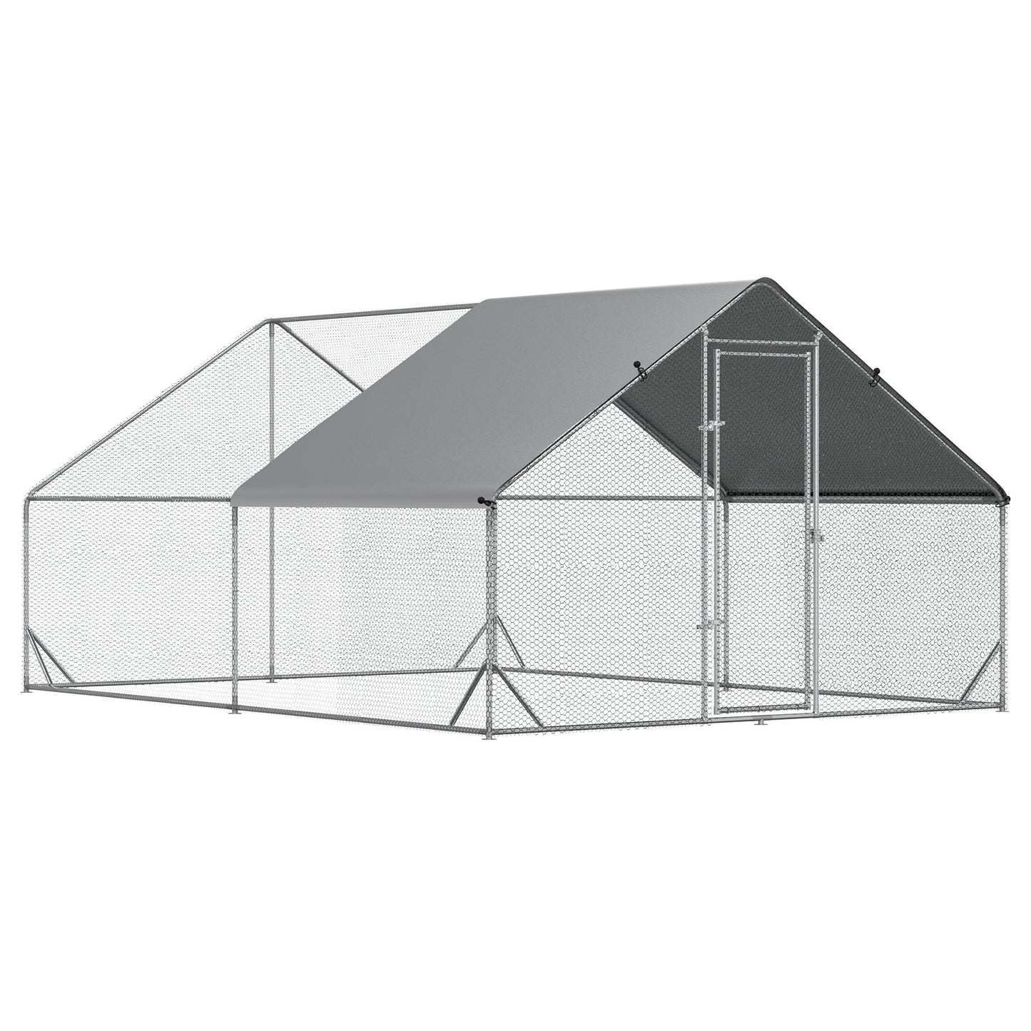 Chicken Run Galvanised Walk-in Chicken Coop Hen Poultry House Cage Rabbit Hutch Pet Playpen Garden w/ Water-Resist Cover, 3 x 4 x 2m