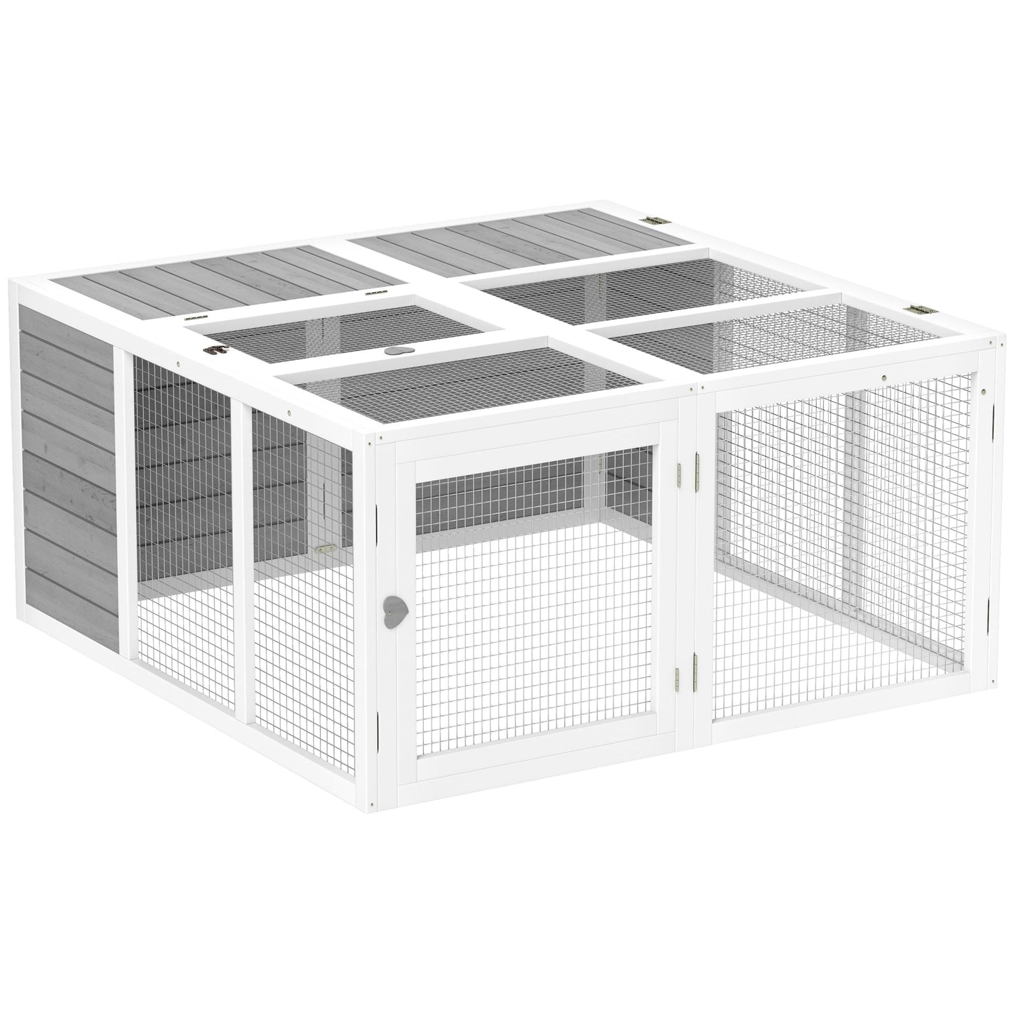 48 Inch Rabbit Hutch Rabbit Run Small Animal Guinea Pig House Bunny Cage Hideaway Outdoor with Openable Roof Grey