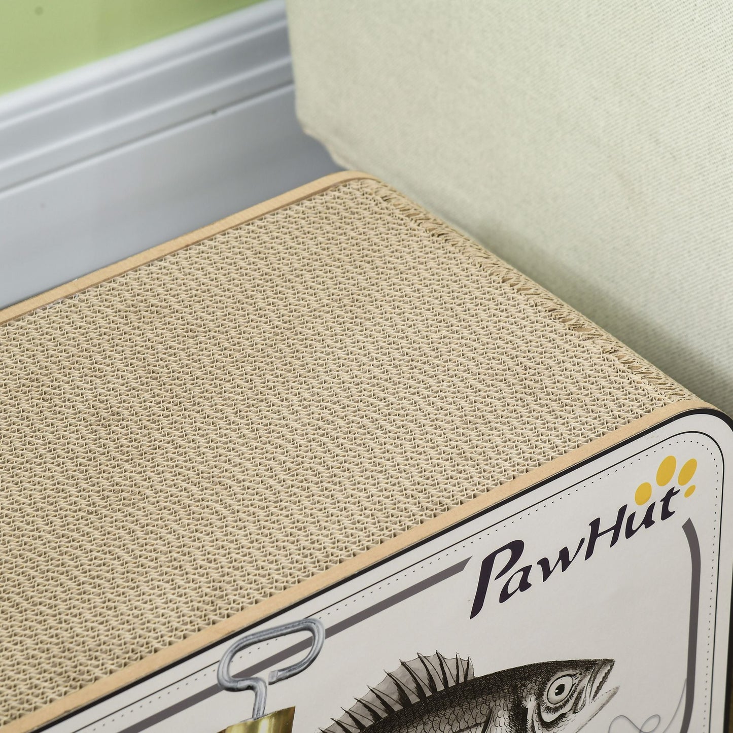 Cat Scratching Board, 2 in 1 Cat Scratcher Cardboard with Catnip, Canned Tuna Design Cat House for Indoor Kitty, Cream White