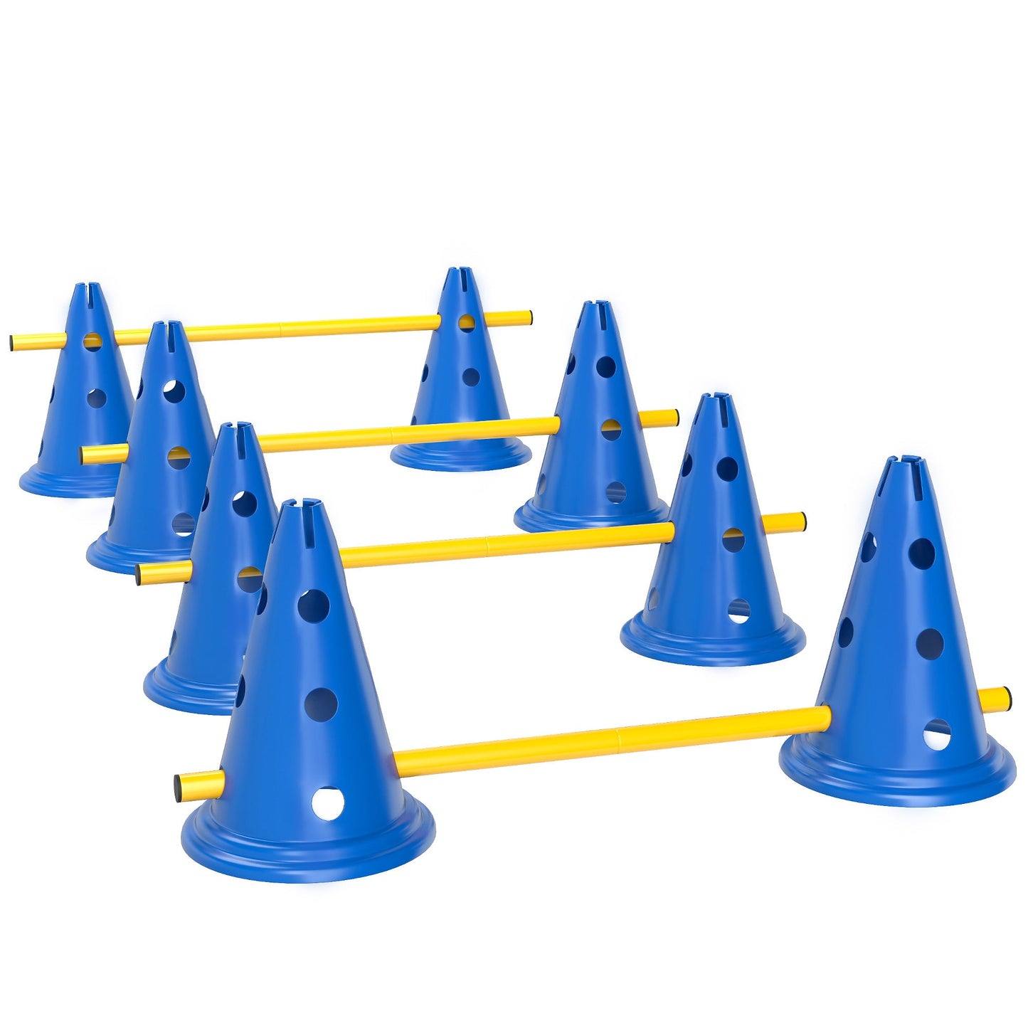 Dog Agility Equipment Set, Portable Pet Jump Training Kit for Eight Cones, Eight Poles with Carry Bag, Four-Piece Adjustable Height Jumping Obstacles, Blue