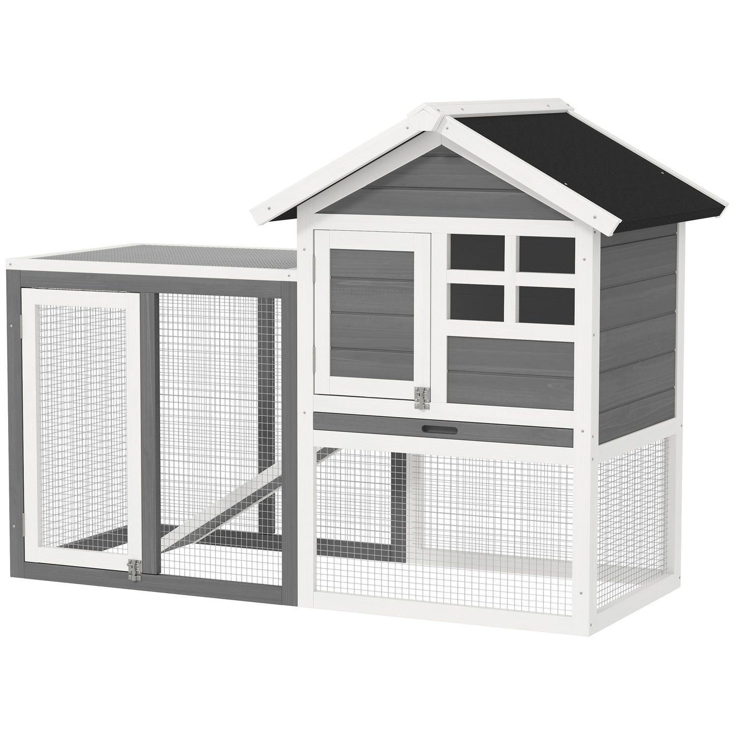 Rabbit Hutch Outdoor Wooden Guinea Pig Hutch Rabbit Run Bunny Cage Small Animal House Pull-Out Tray, Grey, 122 x 62.6 x 92 cm