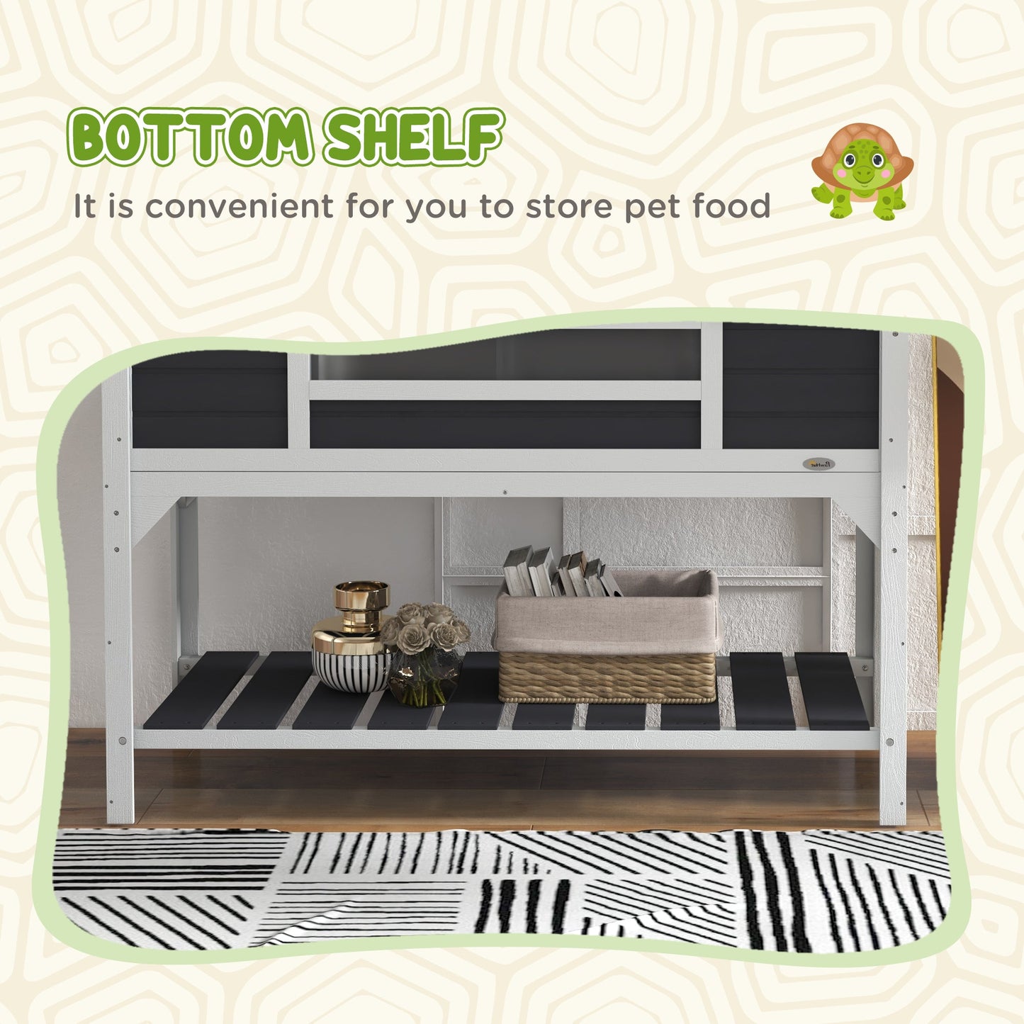 Tortoise House, Wooden Tortoise Enclosure with Adjustable Lamp Holder, Tortoise Table with Openable Lid, Dual Main Houses, Storage Shelf, Basking Area, Fixed Tray - Grey
