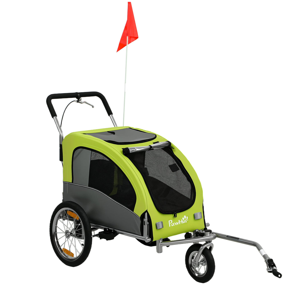 2 in 1 Dog Bike Trailer, Dog Stroller, Foldable Pet Bicycle Trailer Wagon with Suspension, 600D Oxford Fabric, Reflectors, Handbrake, Universal Hitch Coupler, for Medium Dogs up to 20kg, Green