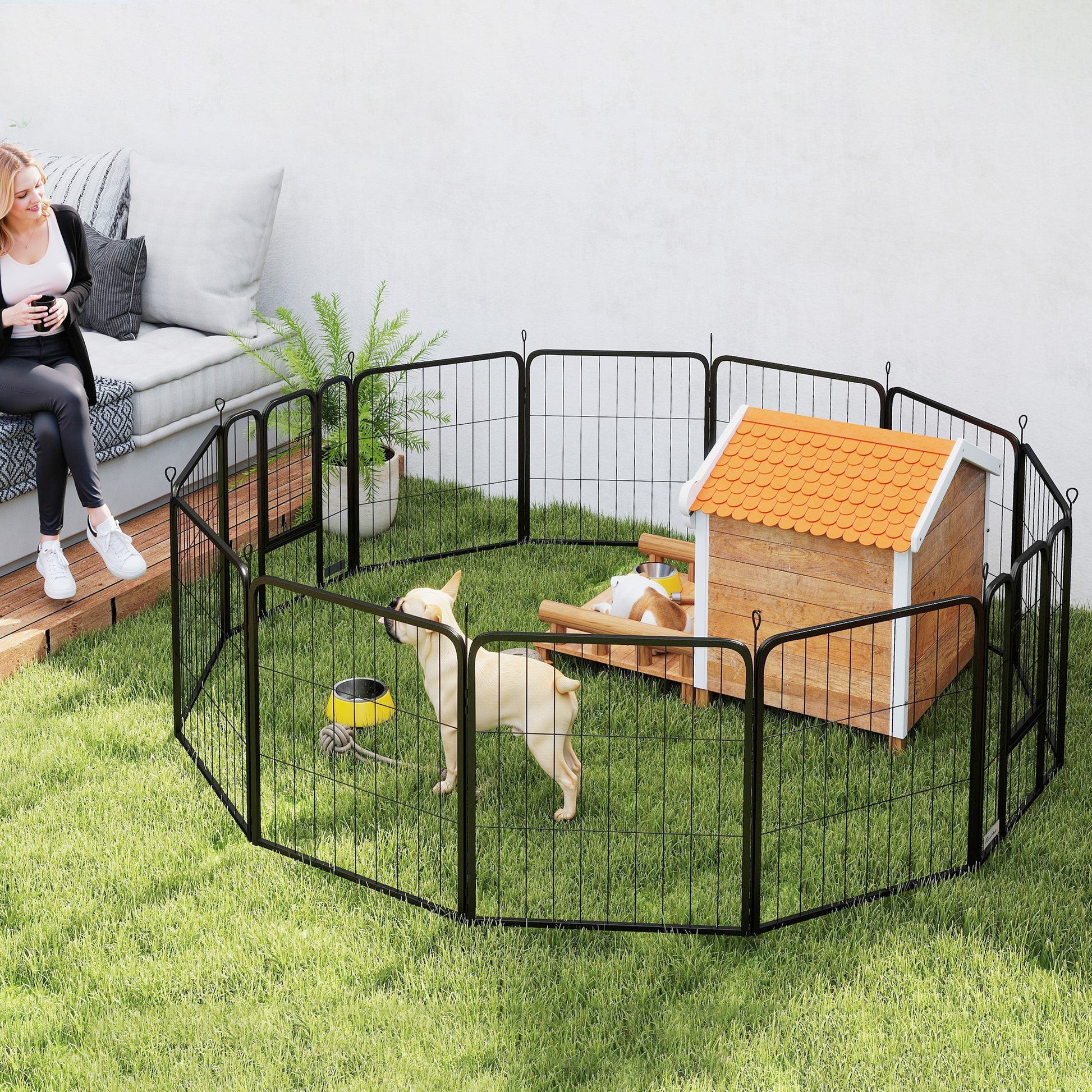 Dog Pen, 12 Panel Puppy Pen, Steel Dog Playpen, for Medium Breeds, 80cm Tall, Black